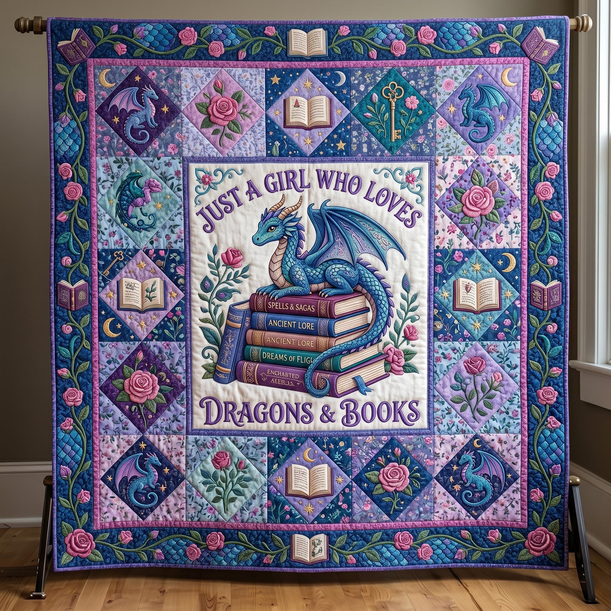 Bookworm Dragon Quilted Blanket GFTONMU613