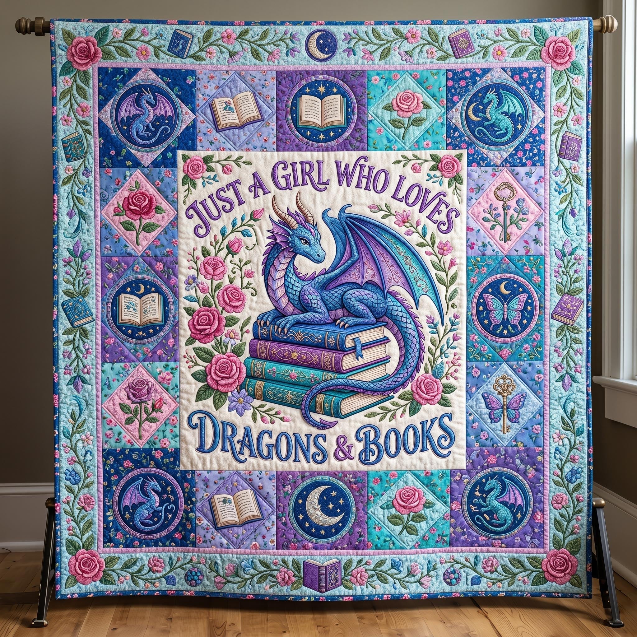 Bookworm Dragon Quilted Blanket GFTONMU614