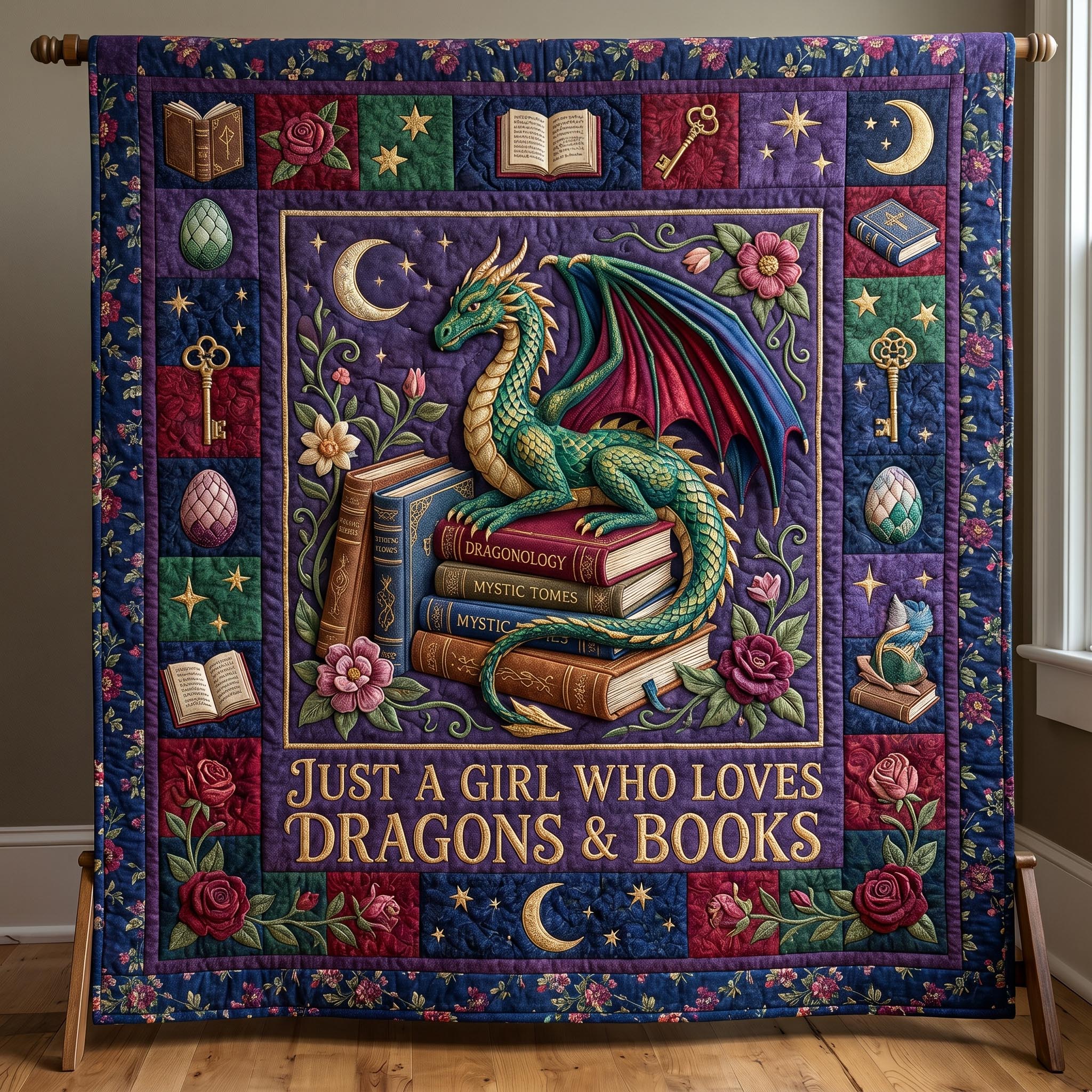 Bookworm Dragon Quilted Blanket GFTONMU615