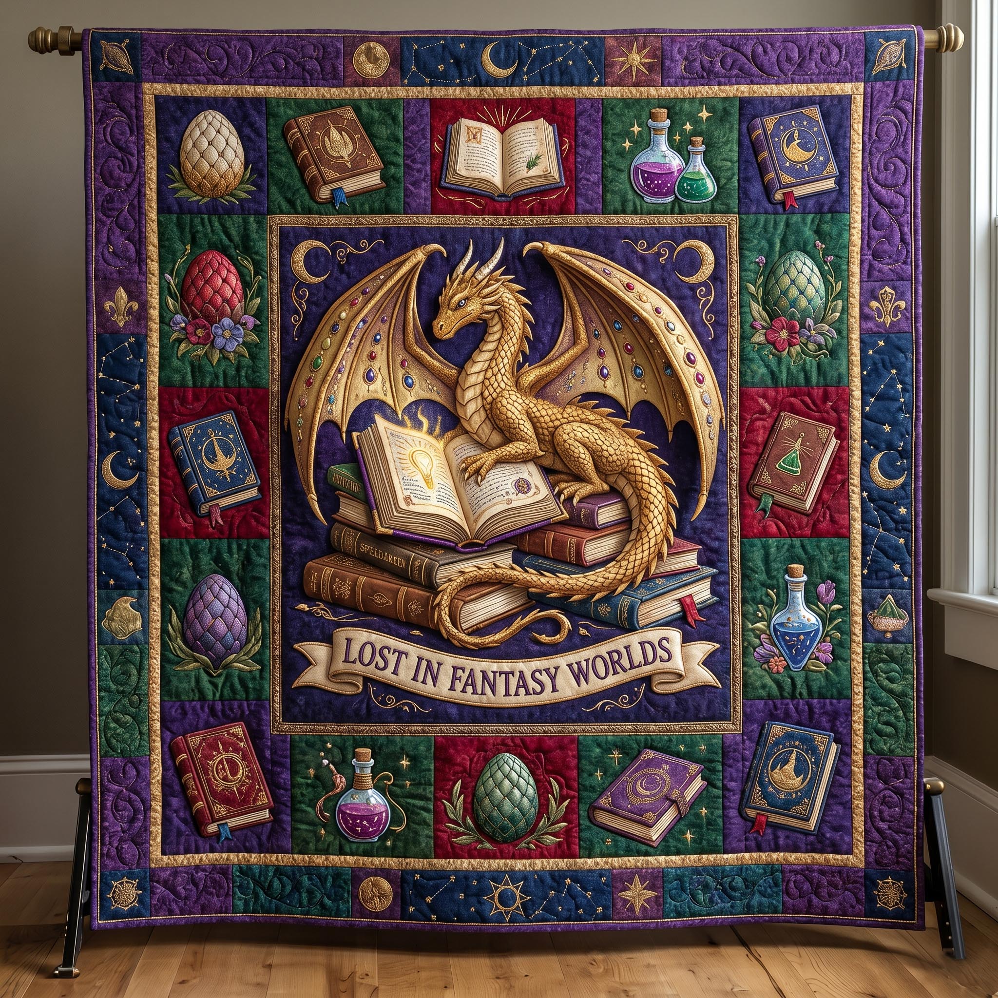 Bookworm Dragon Quilted Blanket GFTONMU616