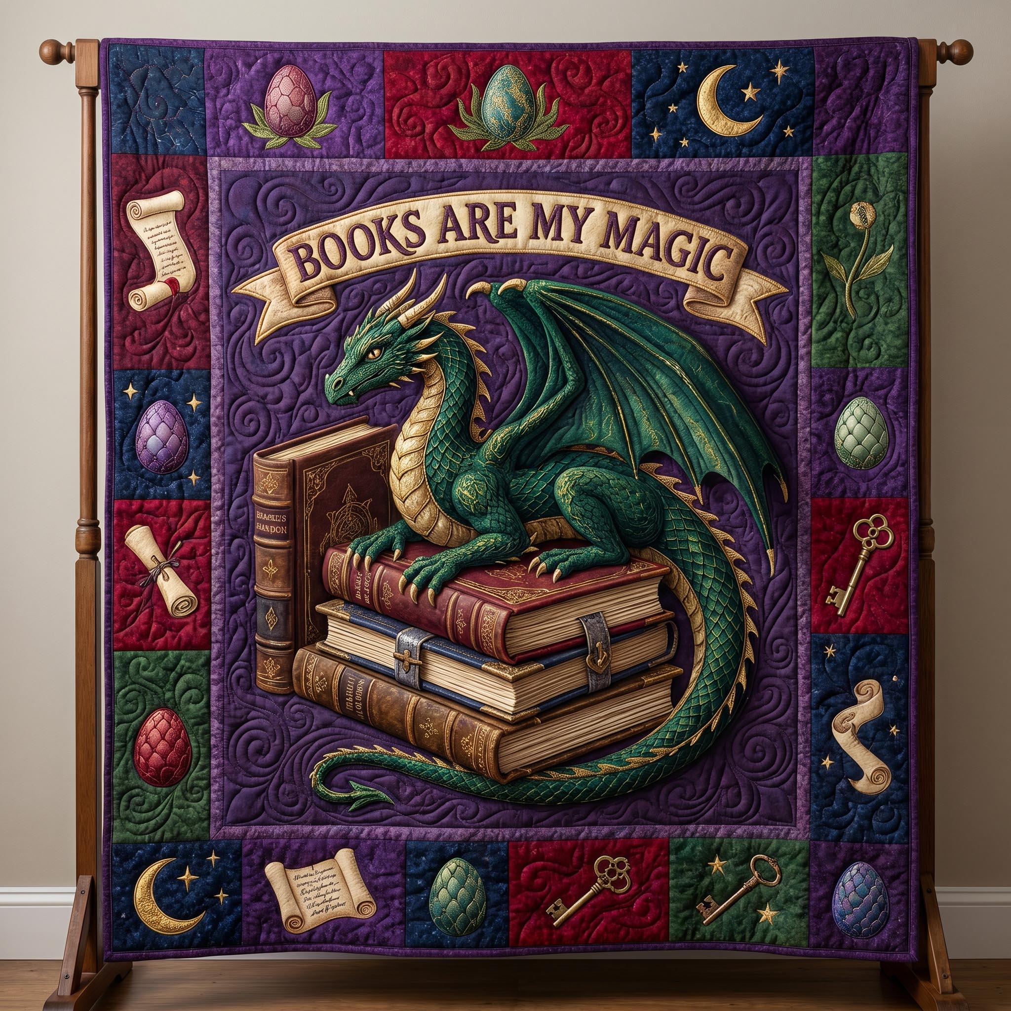 Bookworm Dragon Quilted Blanket GFTONMU617