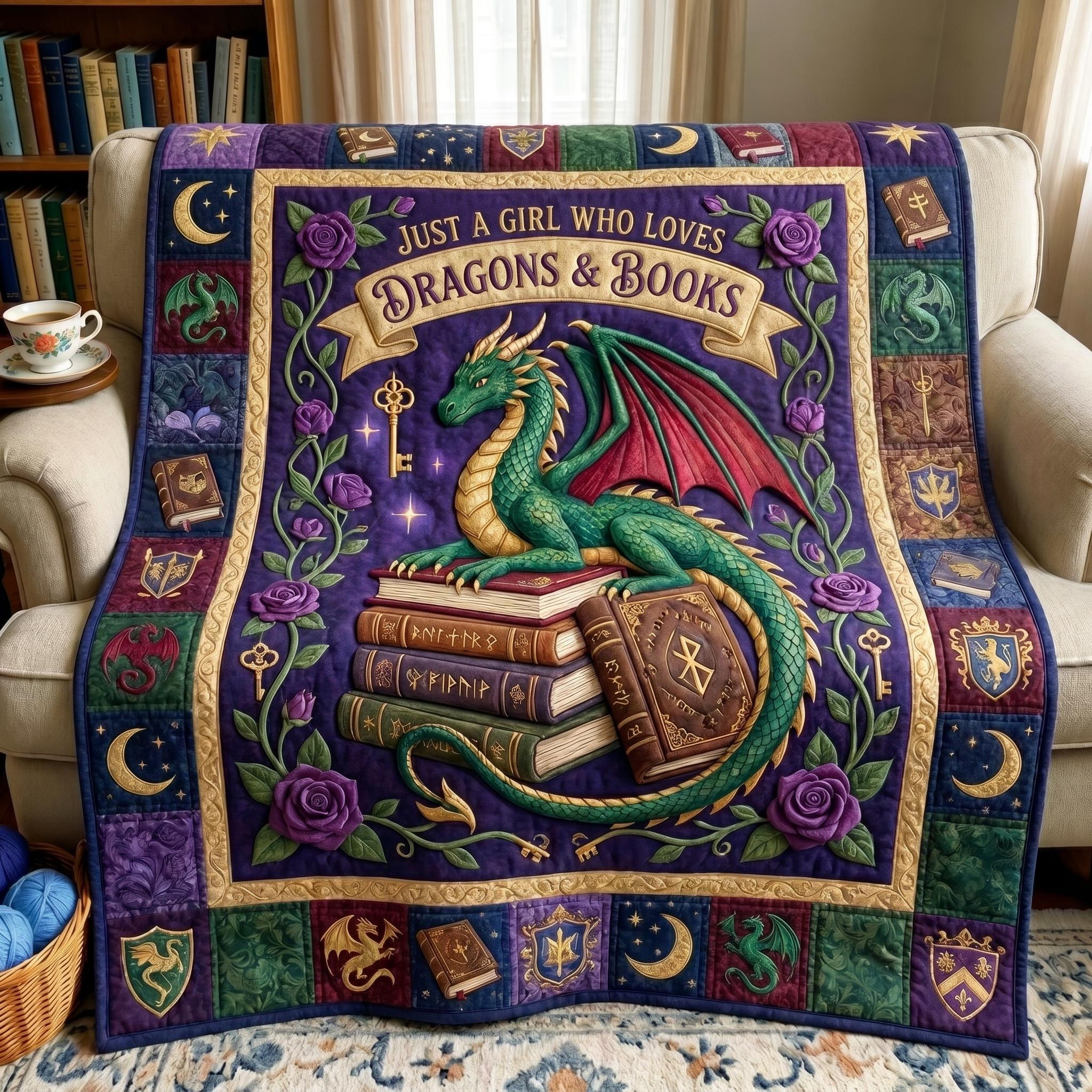 Bookworm Dragon Quilted Blanket GFTONMU618