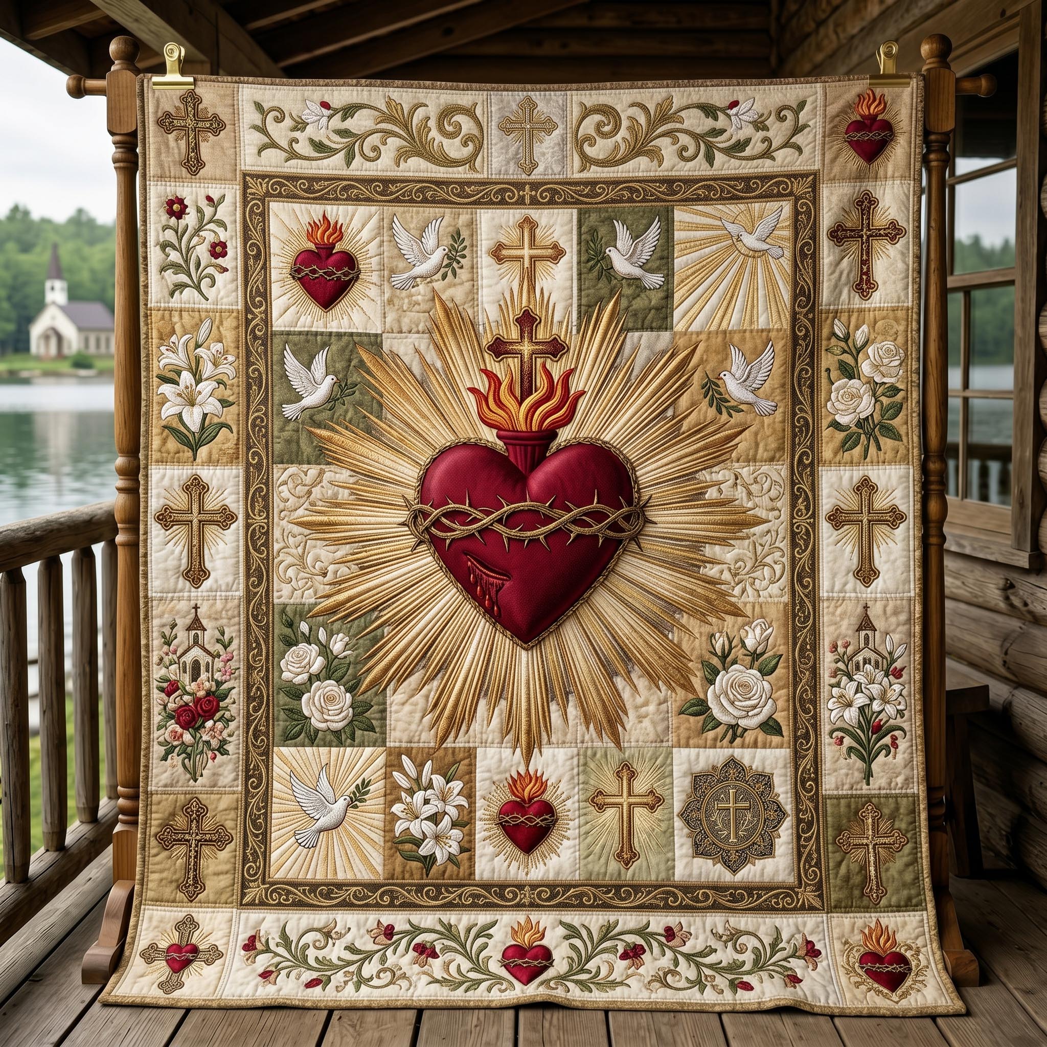Sacred Heart Quilted Blanket GFTONMU654