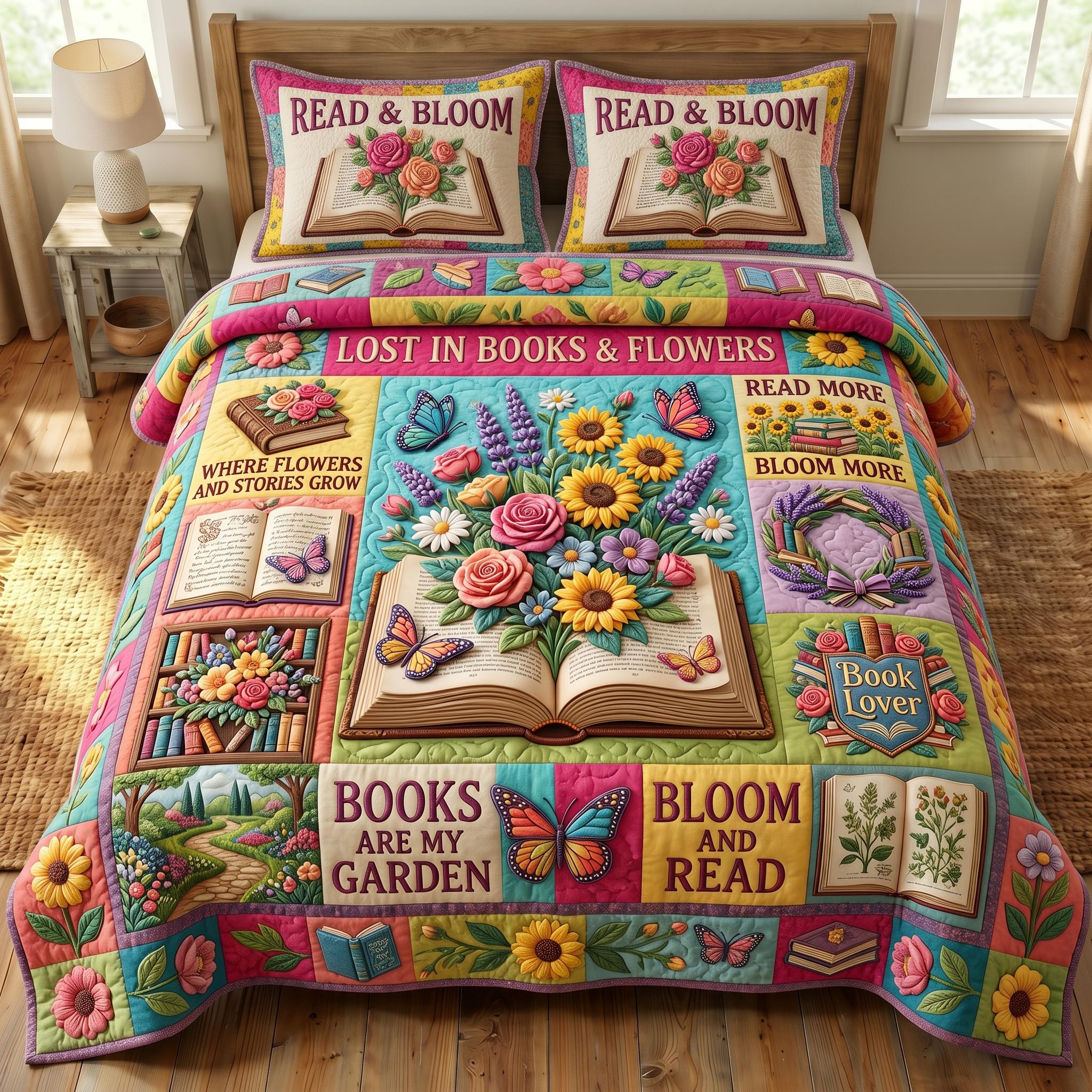 Floral Library 3-Piece Quilted Bedding Set GFTONMU679