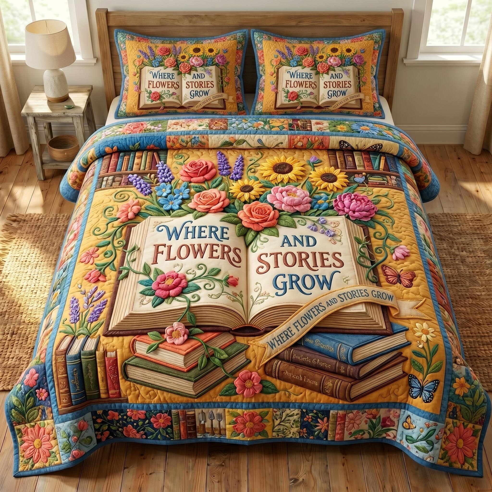 Floral Library 3-Piece Quilted Bedding Set GFTONMU680