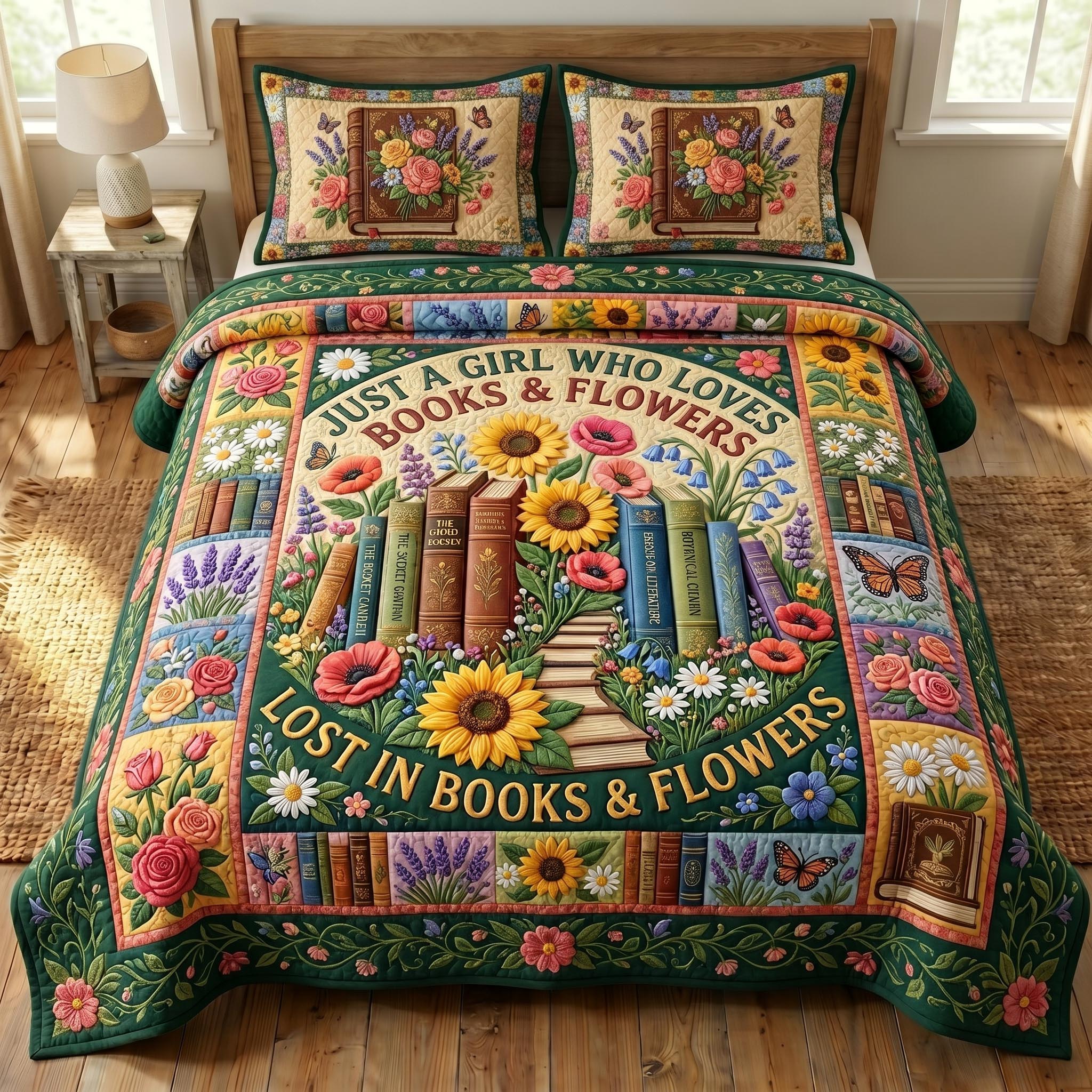 Floral Library 3-Piece Quilted Bedding Set GFTONMU682