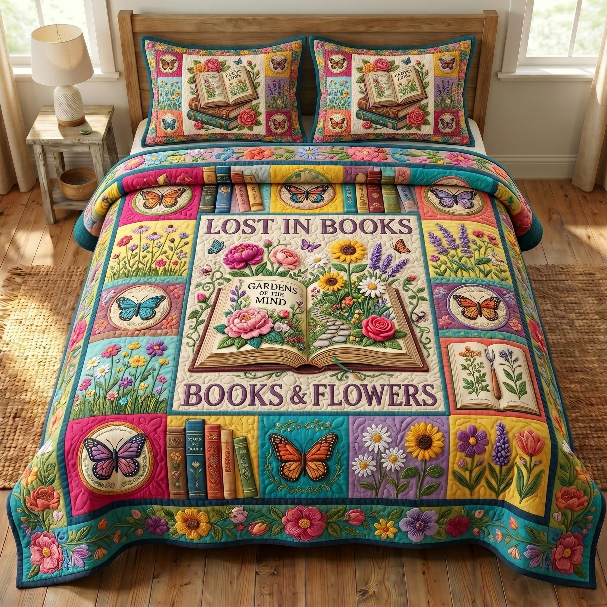 Floral Library 3-Piece Quilted Bedding Set GFTONMU683