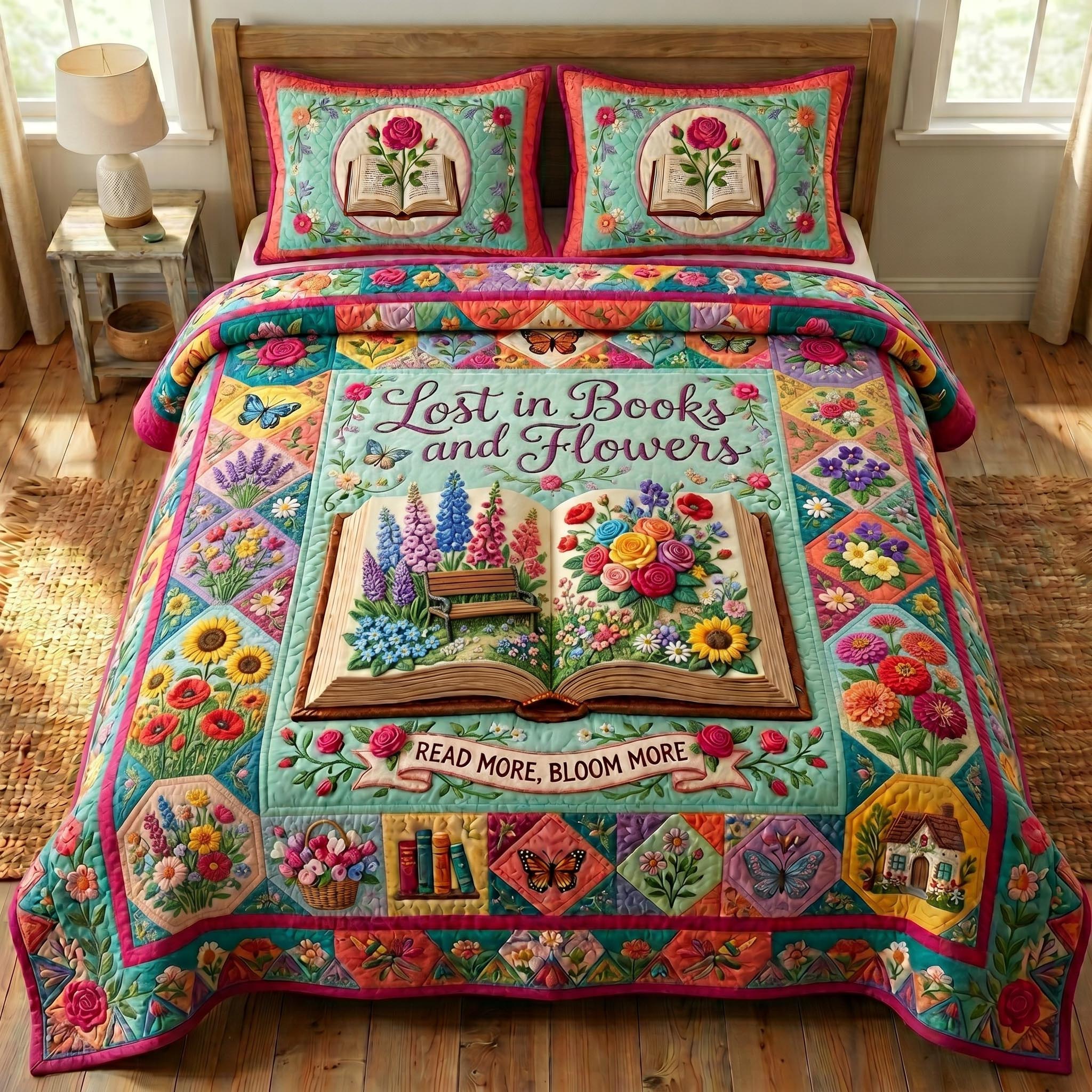Floral Library 3-Piece Quilted Bedding Set GFTONMU684