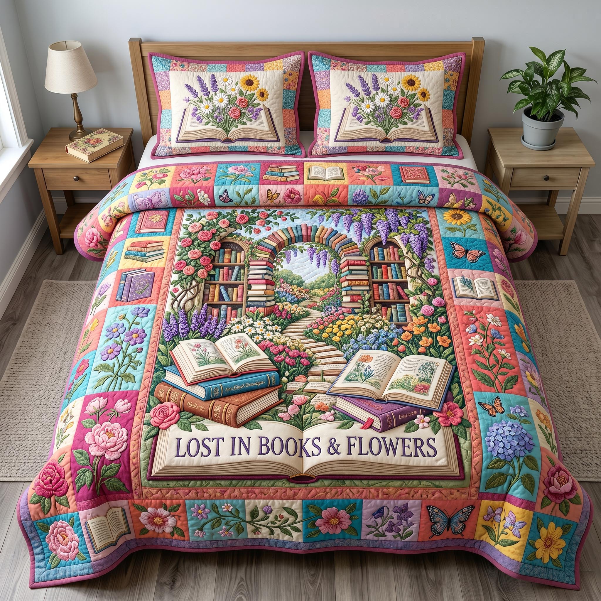 Floral Library 3-Piece Quilted Bedding Set GFTONMU685