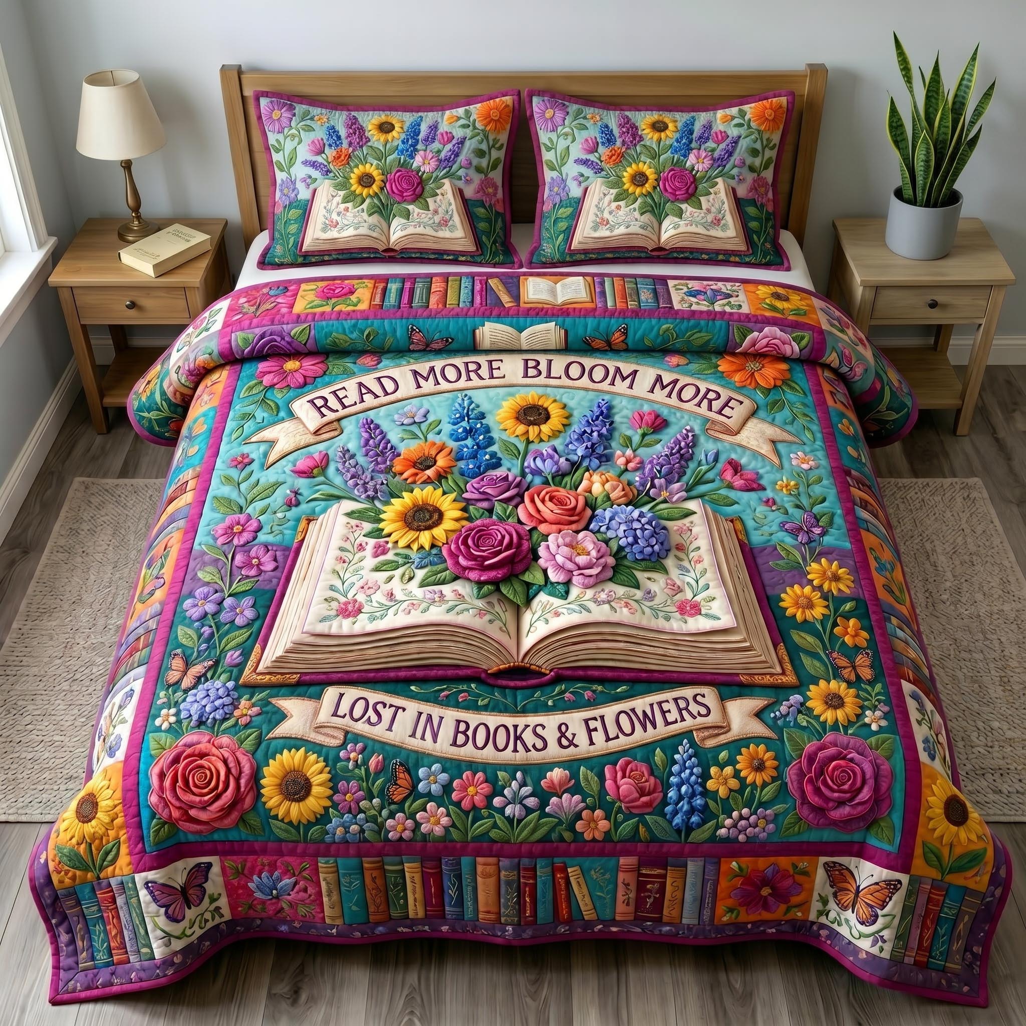 Floral Library 3-Piece Quilted Bedding Set GFTONMU686