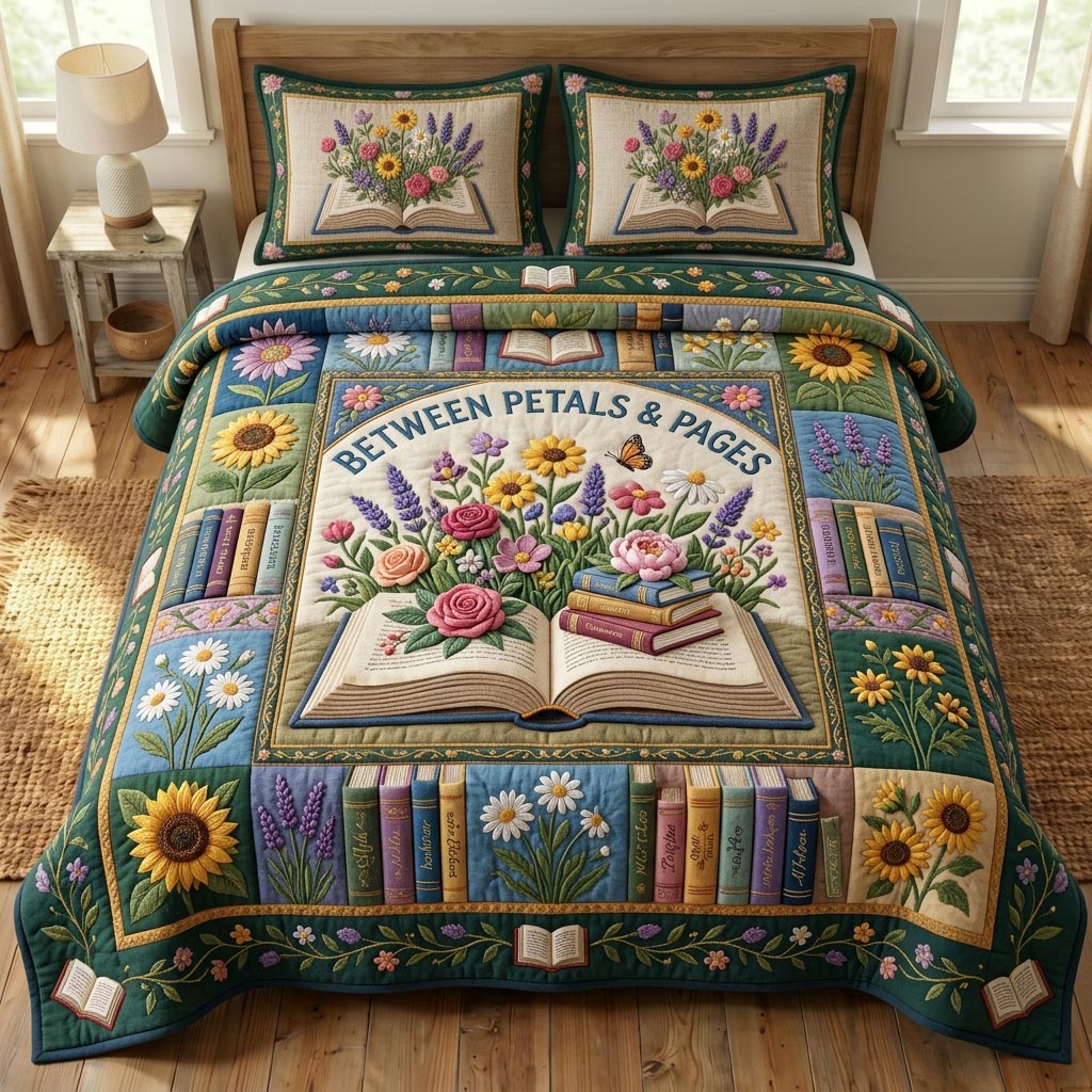 Floral Library 3-Piece Quilted Bedding Set GFTONMU687