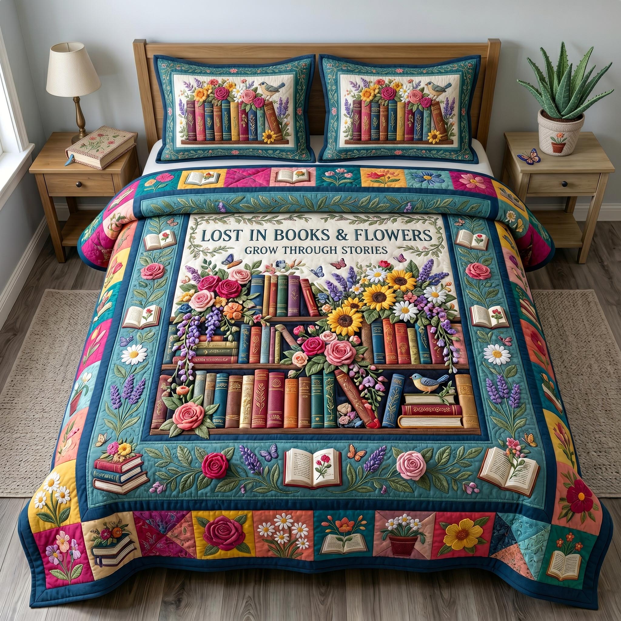 Floral Library 3-Piece Quilted Bedding Set GFTONMU689