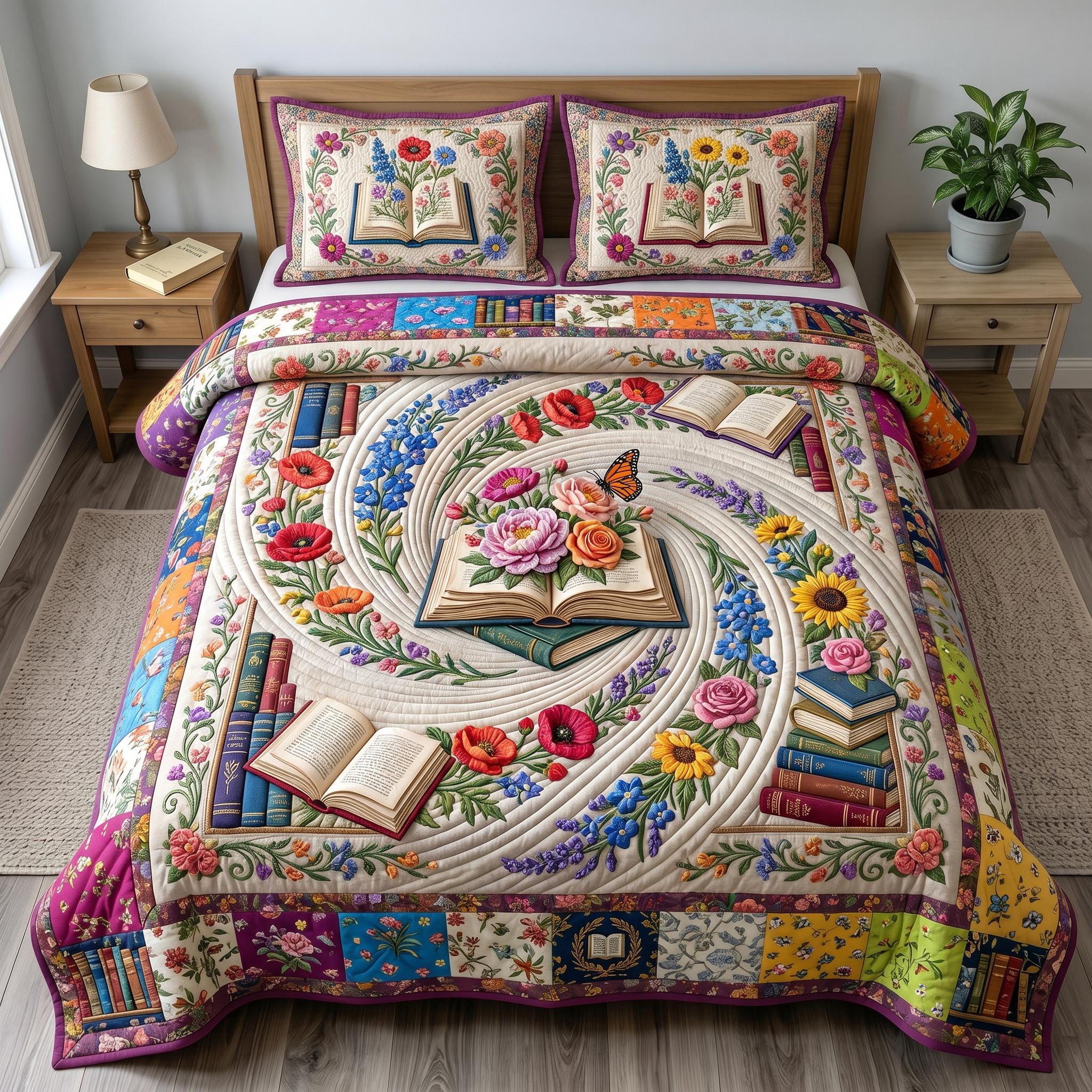 Floral Library 3-Piece Quilted Bedding Set GFTONMU690