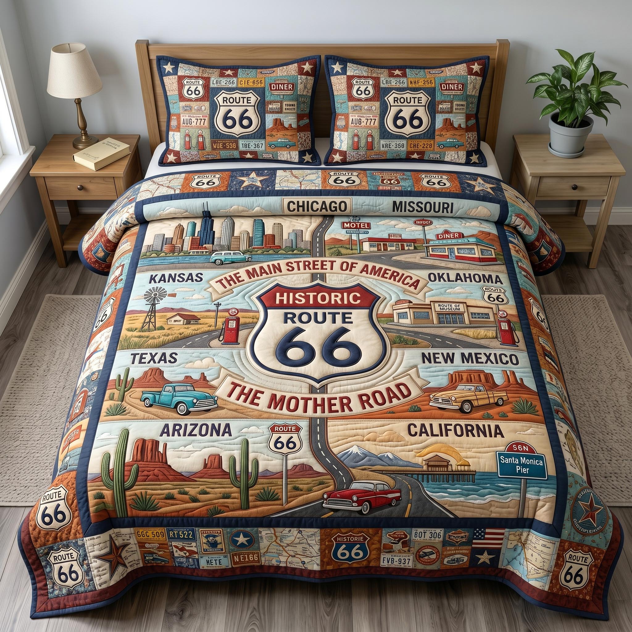 Route 66 3-Piece Quilted Bedding Set GFTONMU728