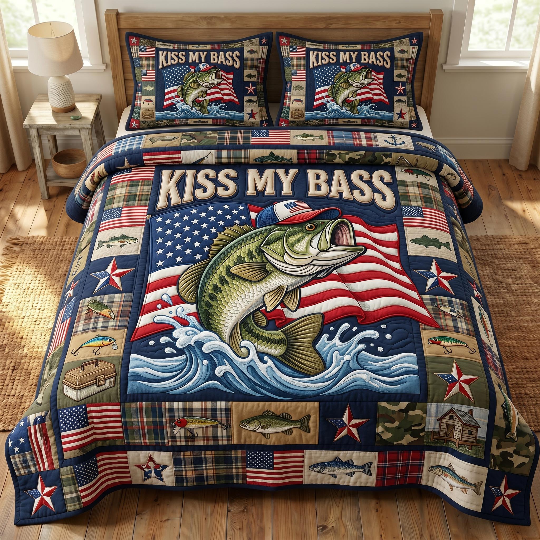 Kiss My Bass 3-Piece Quilted Bedding Set GFTONMU764