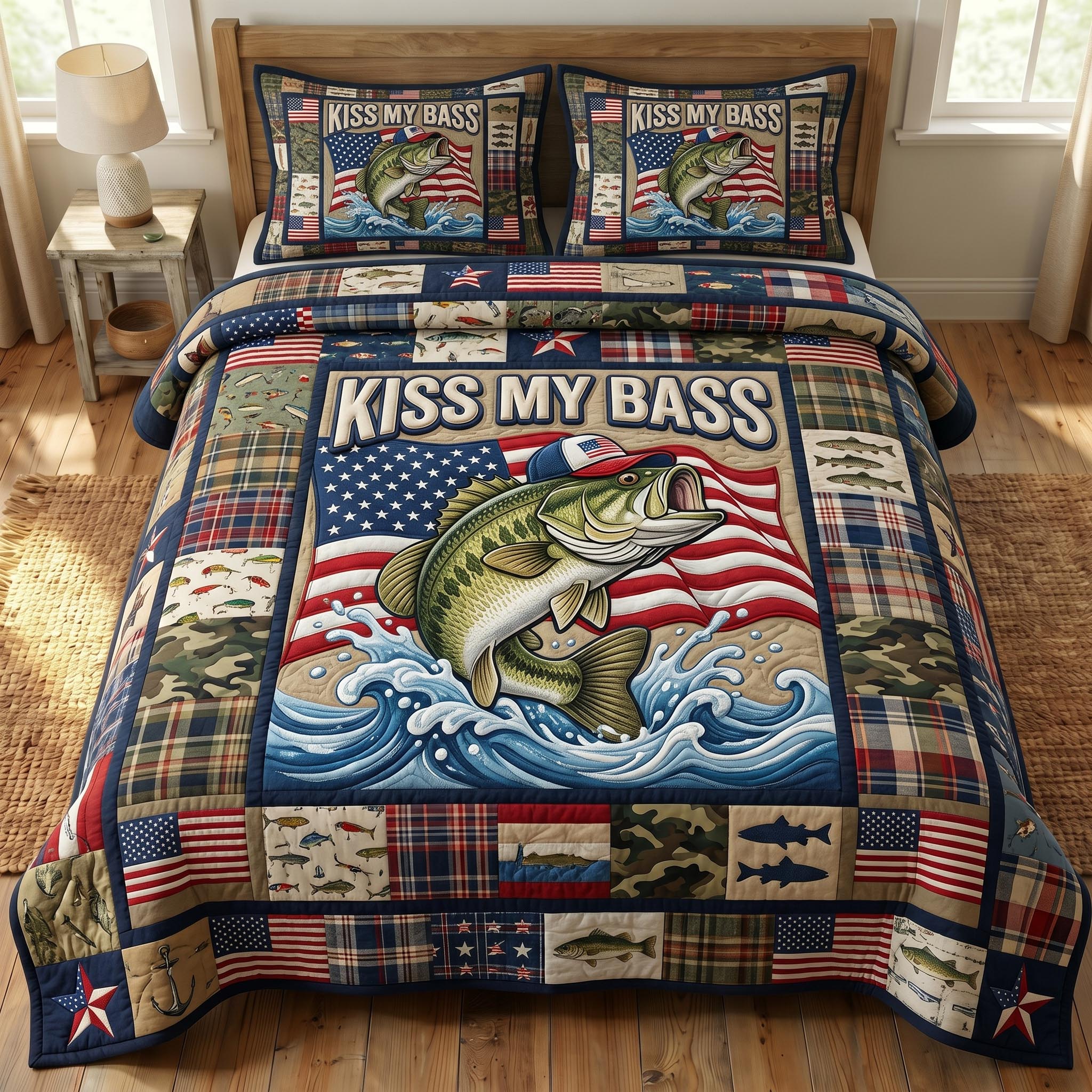 Kiss My Bass 3-Piece Quilted Bedding Set GFTONMU765
