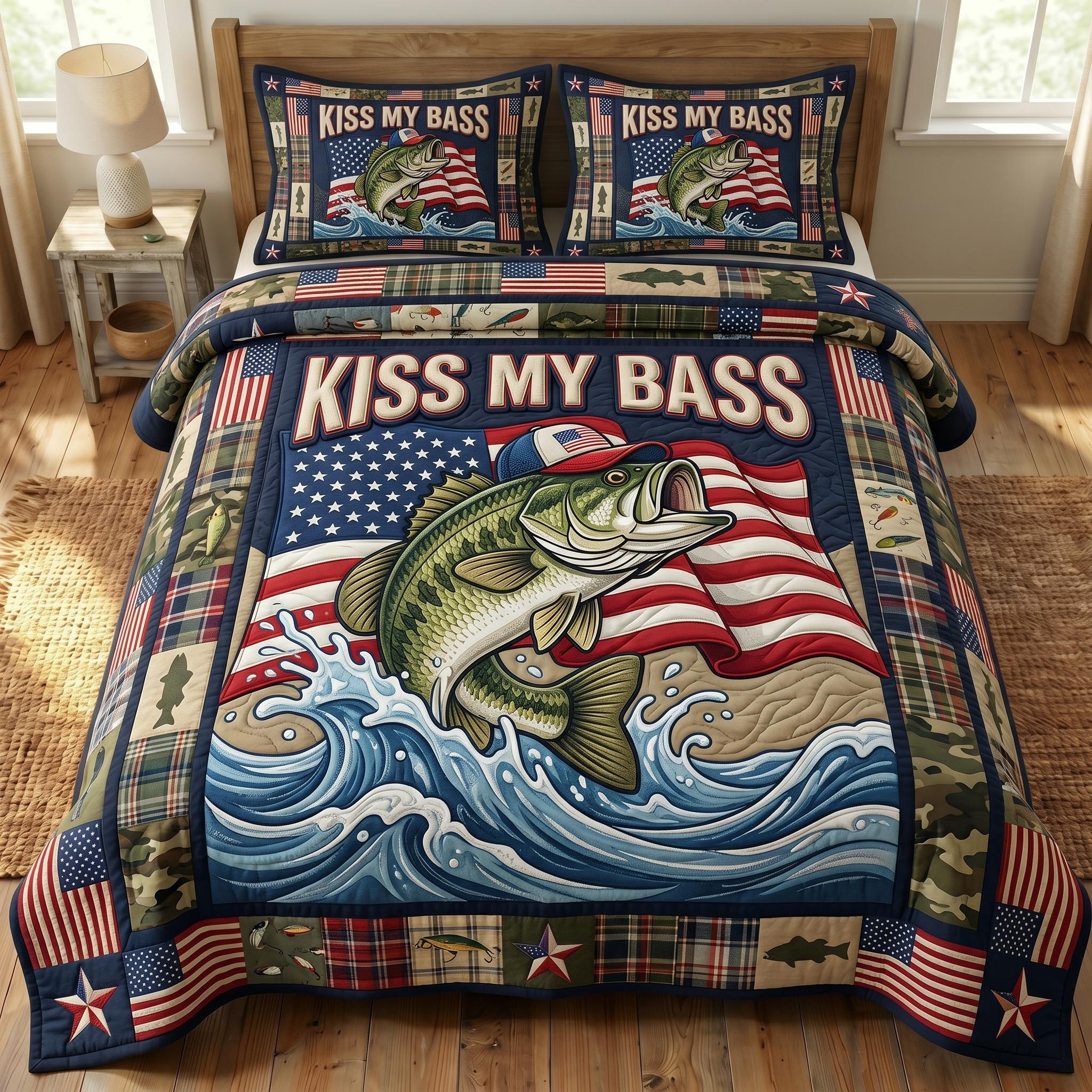 Kiss My Bass 3-Piece Quilted Bedding Set GFTONMU766