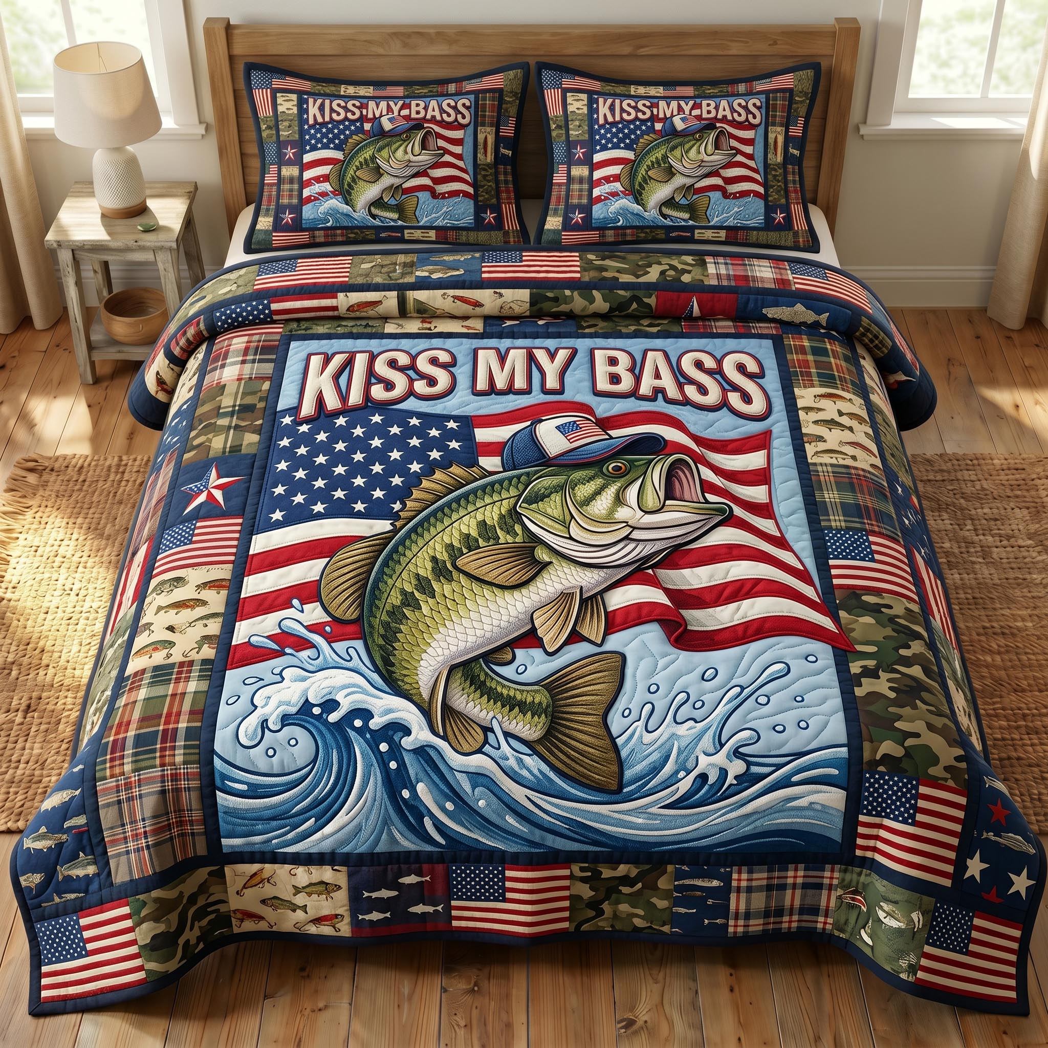 Kiss My Bass 3-Piece Quilted Bedding Set GFTONMU767