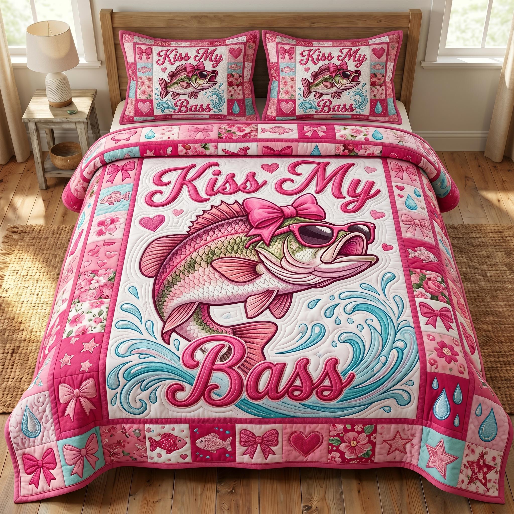 Kiss My Bass 3-Piece Quilted Bedding Set GFTONMU768