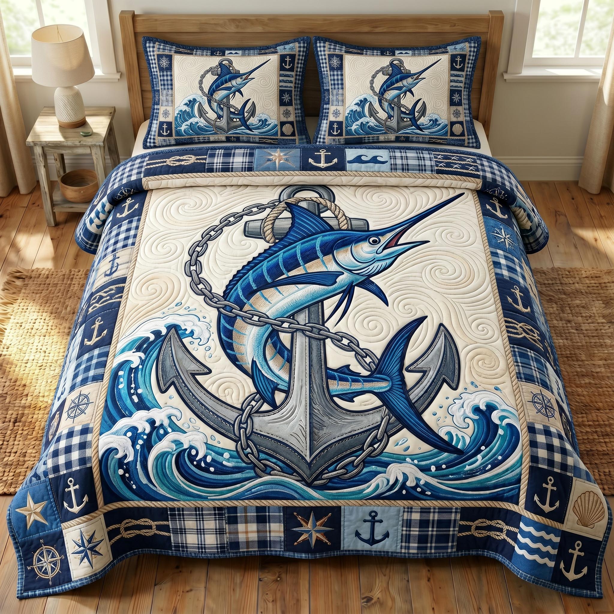 Fishing Life 3-Piece Quilted Bedding Set GFTONMU769