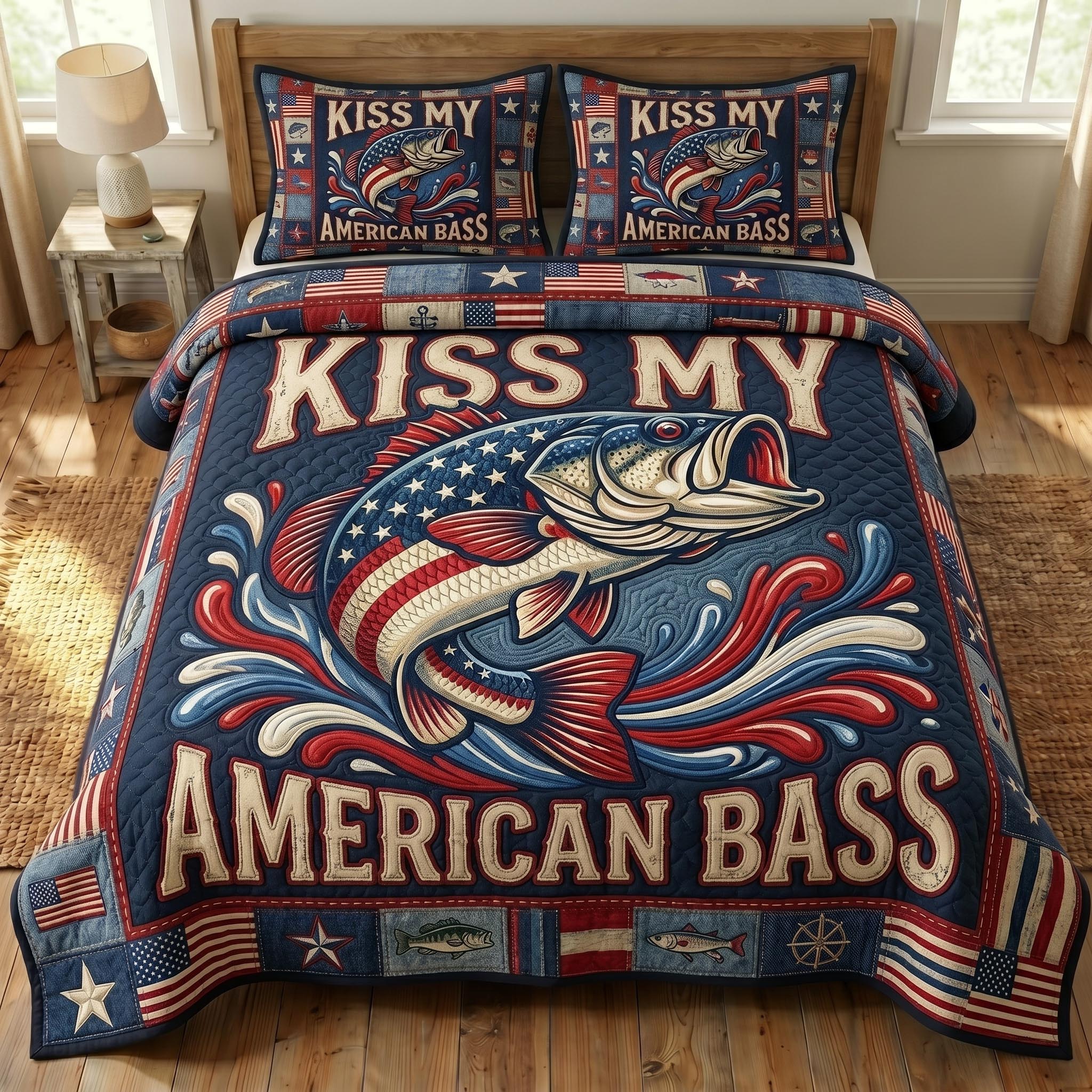 Patriotic Fishing 3-Piece Quilted Bedding Set GFTONMU772