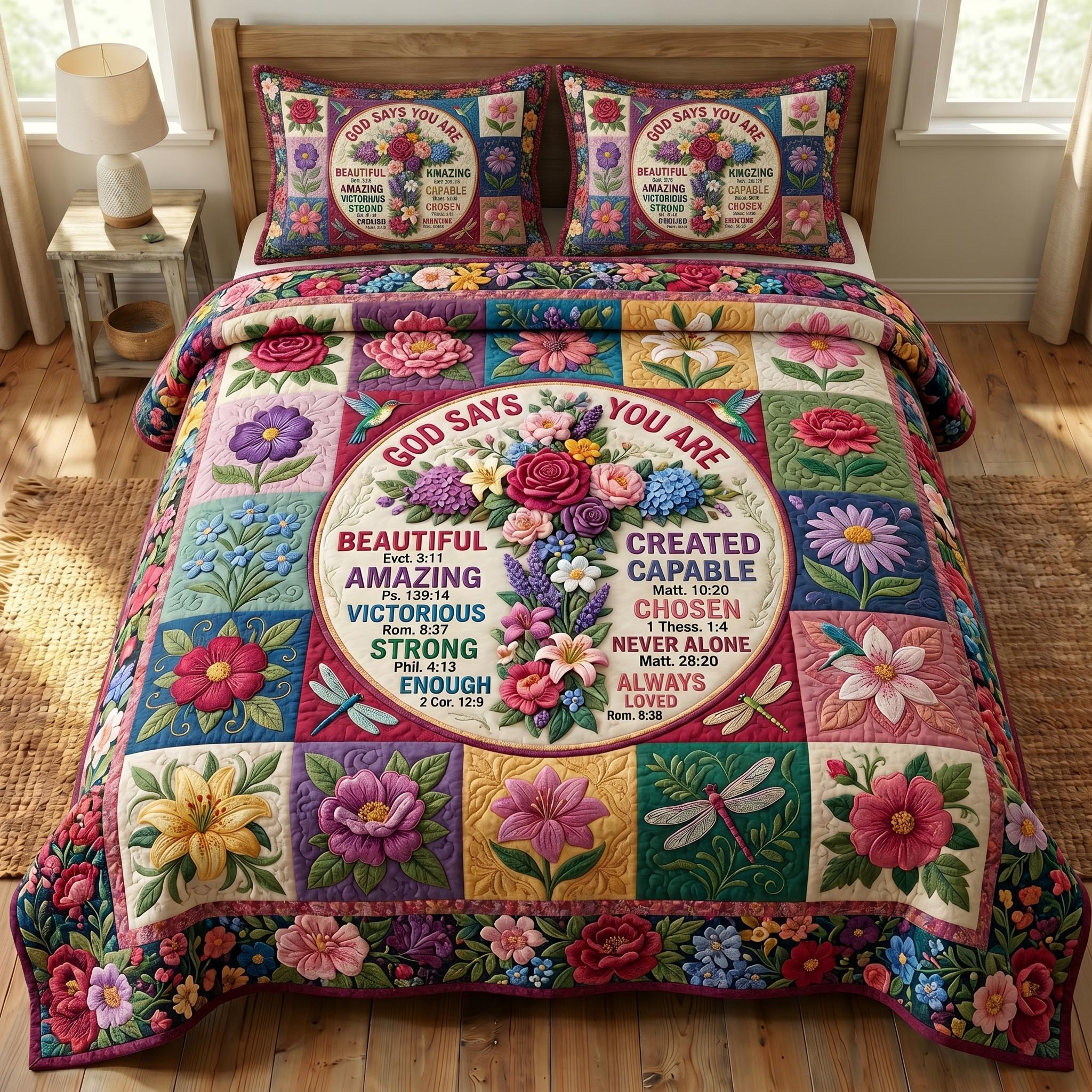 Floral Bible 3-Piece Quilted Bedding Set GFTONMU799