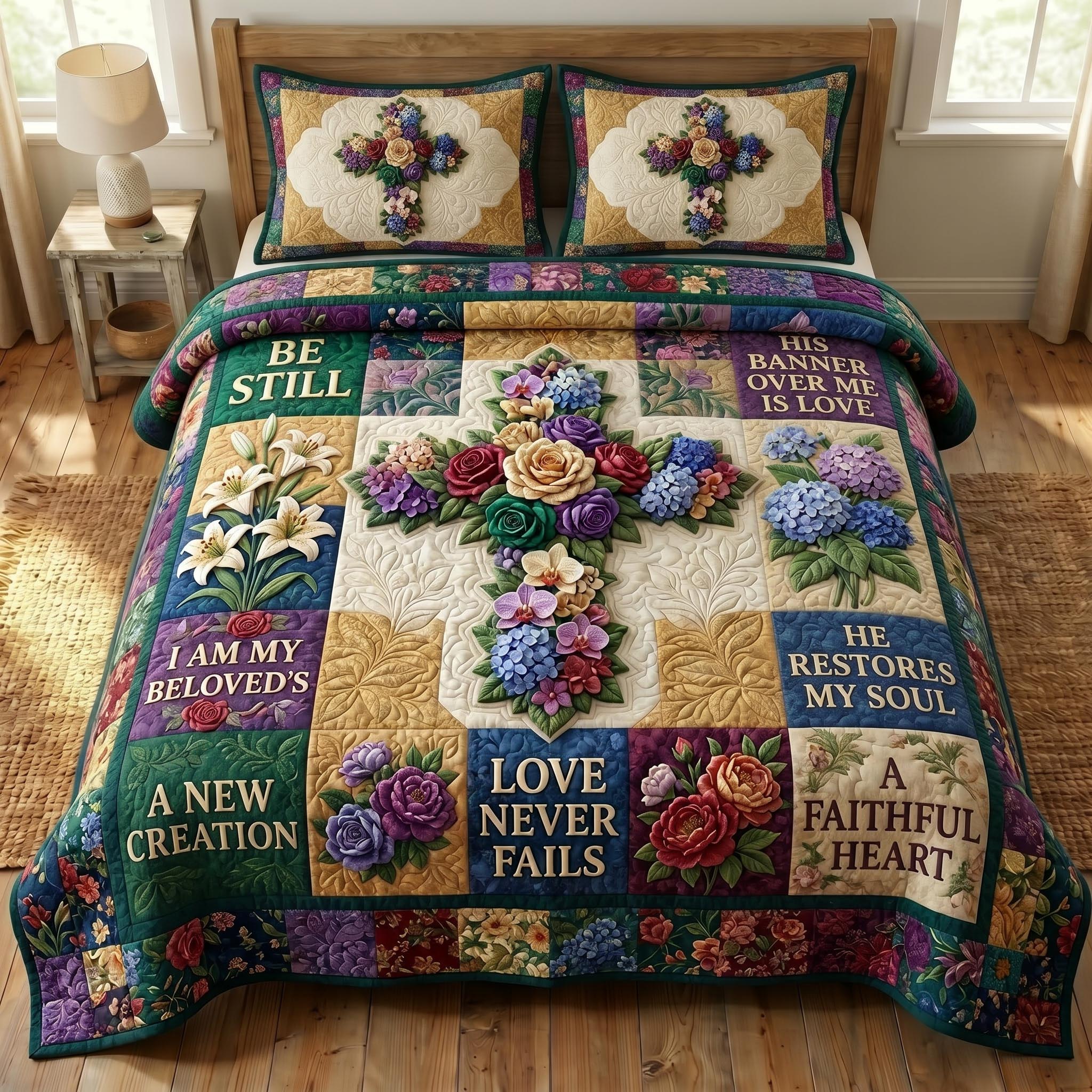 Floral Bible 3-Piece Quilted Bedding Set GFTONMU800