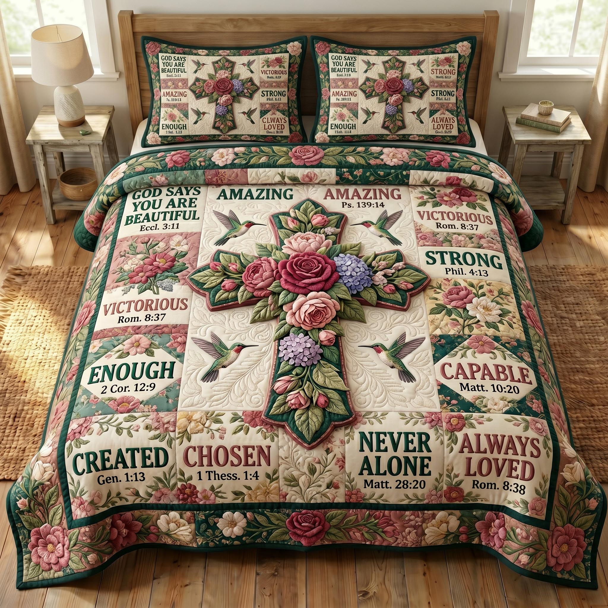 Floral Bible 3-Piece Quilted Bedding Set GFTONMU801