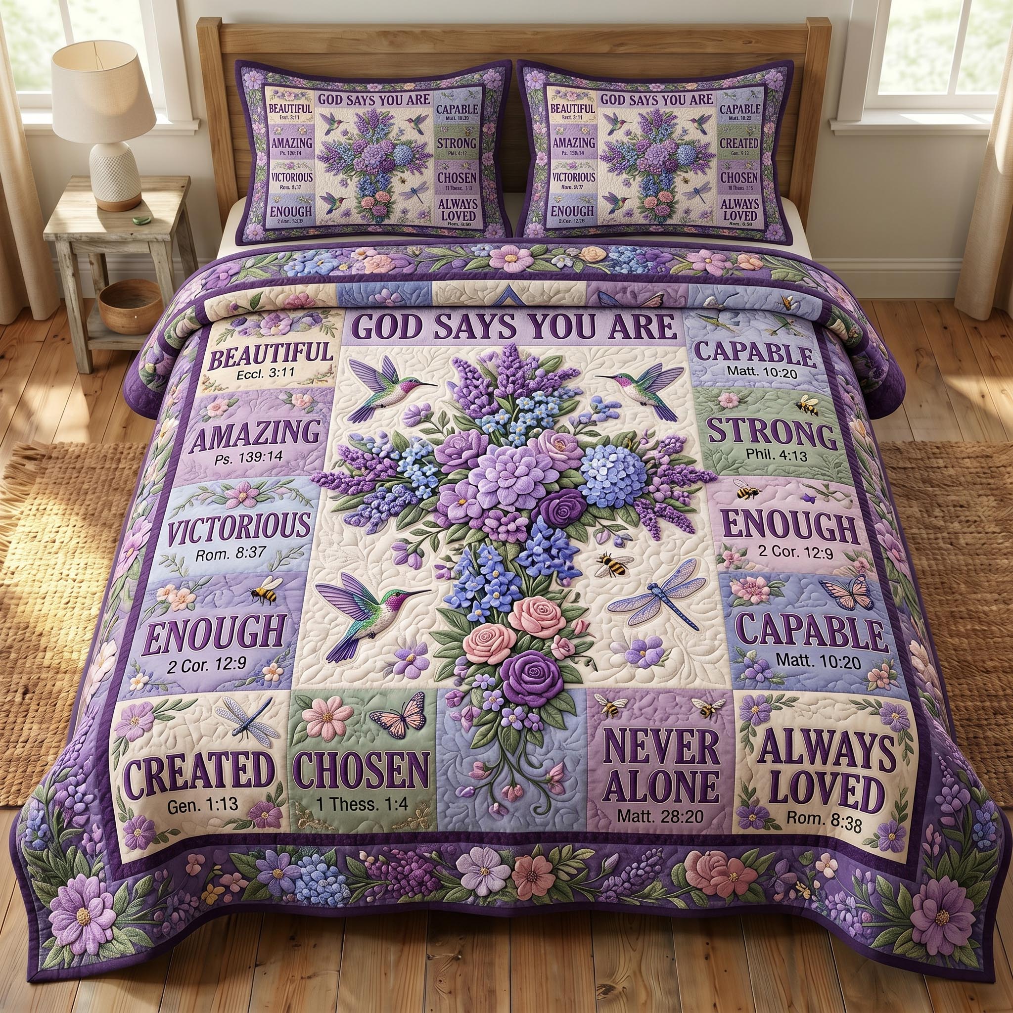 Floral Bible 3-Piece Quilted Bedding Set GFTONMU802