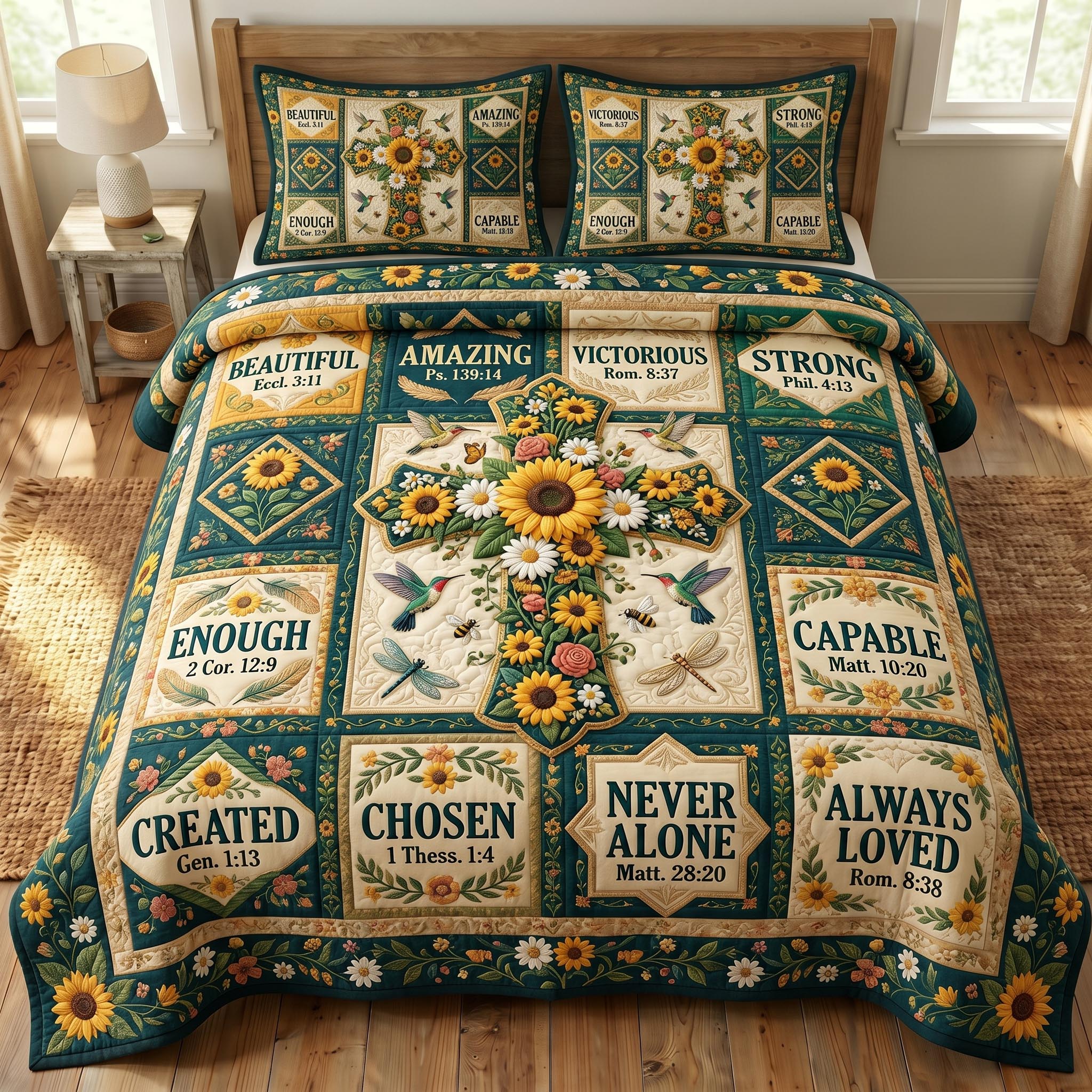 Floral Bible 3-Piece Quilted Bedding Set GFTONMU803