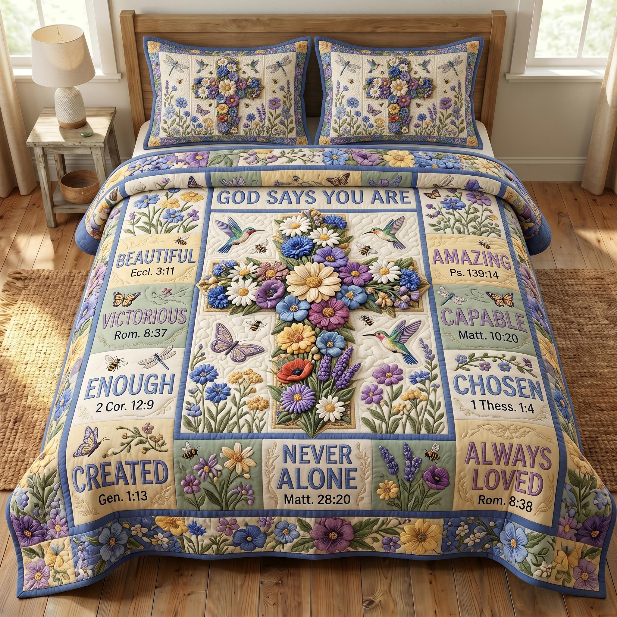 Floral Bible 3-Piece Quilted Bedding Set GFTONMU804