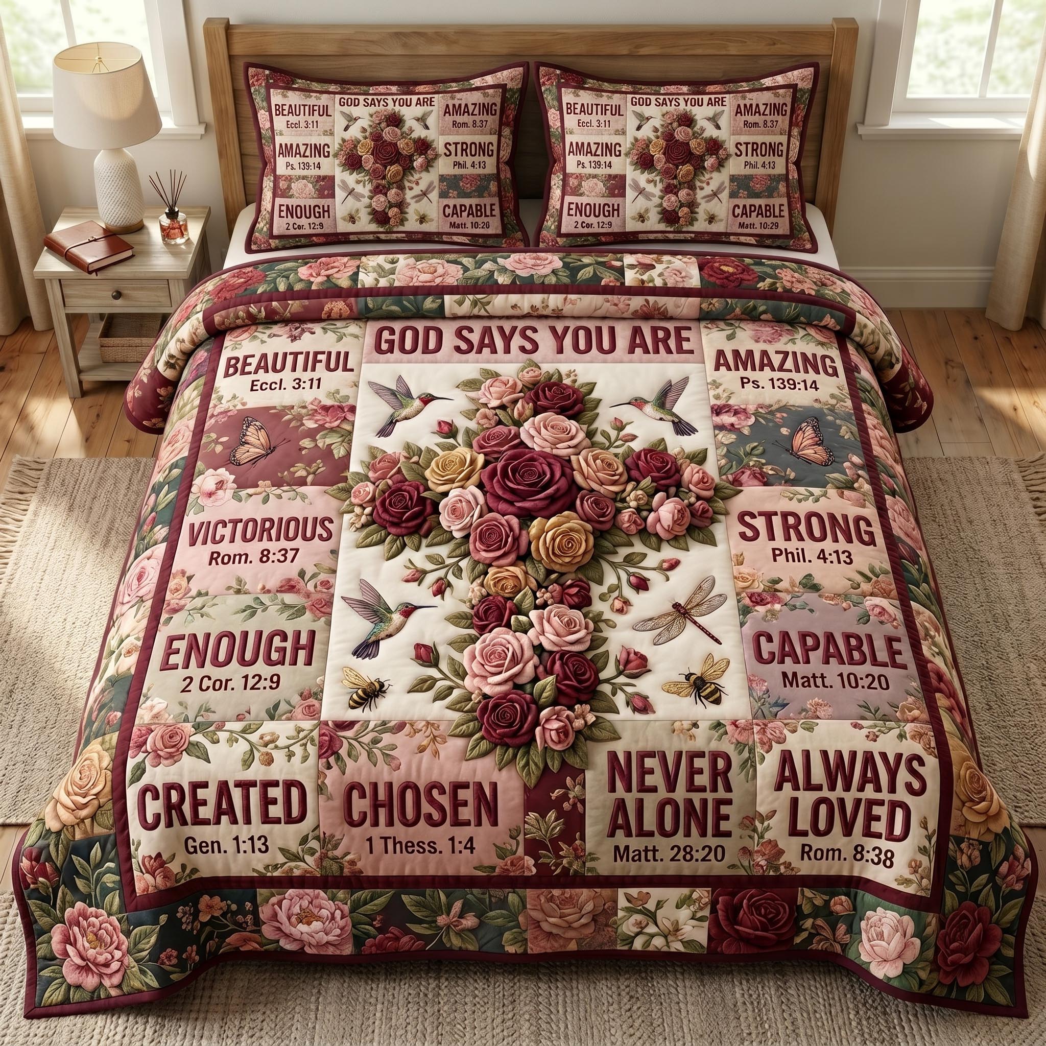 Floral Bible 3-Piece Quilted Bedding Set GFTONMU805