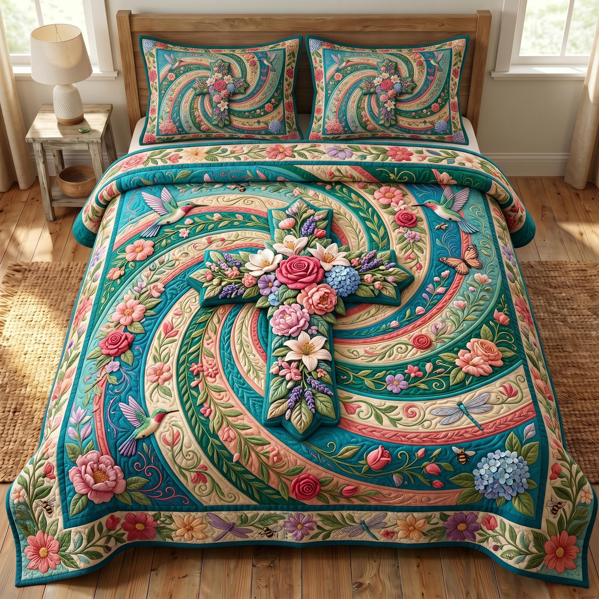Floral Bible 3-Piece Quilted Bedding Set GFTONMU806