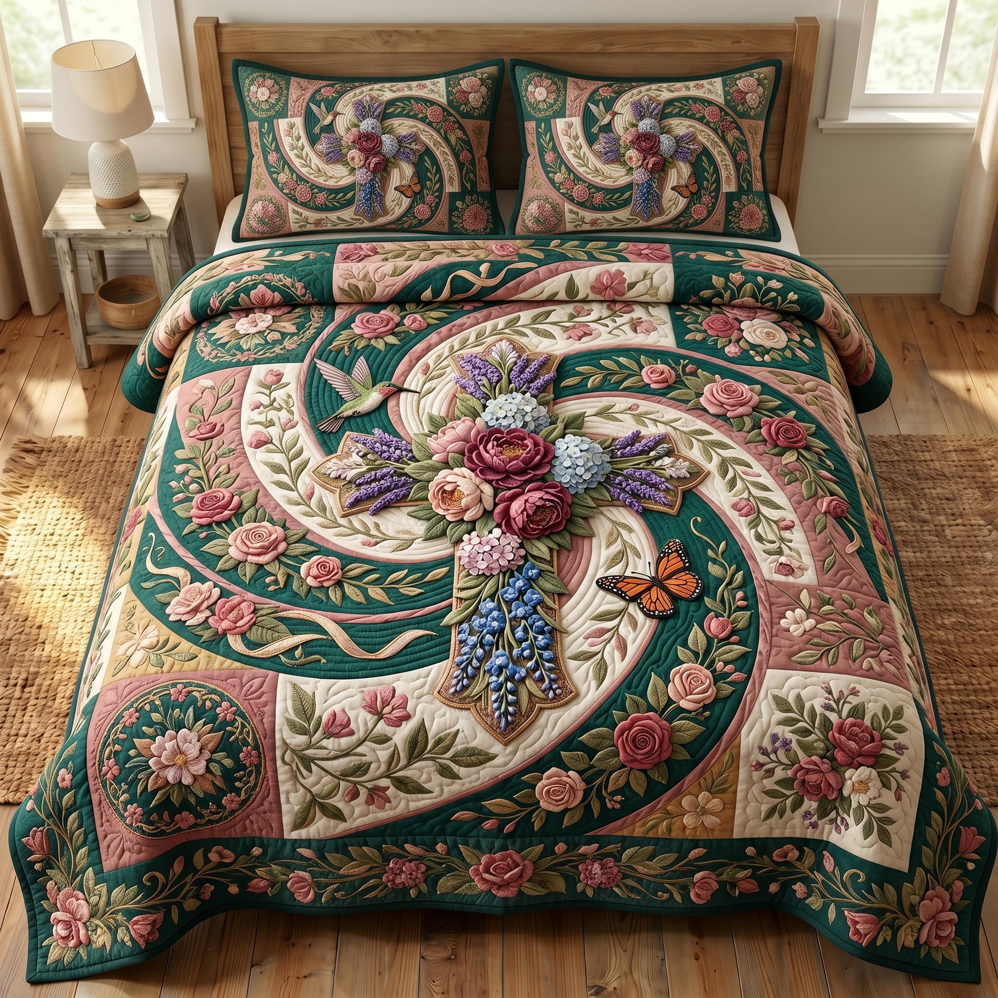 Floral Bible 3-Piece Quilted Bedding Set GFTONMU808