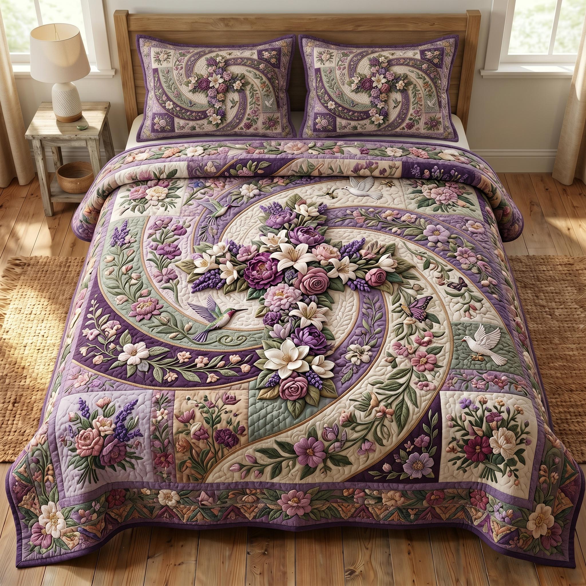 Floral Bible 3-Piece Quilted Bedding Set GFTONMU809