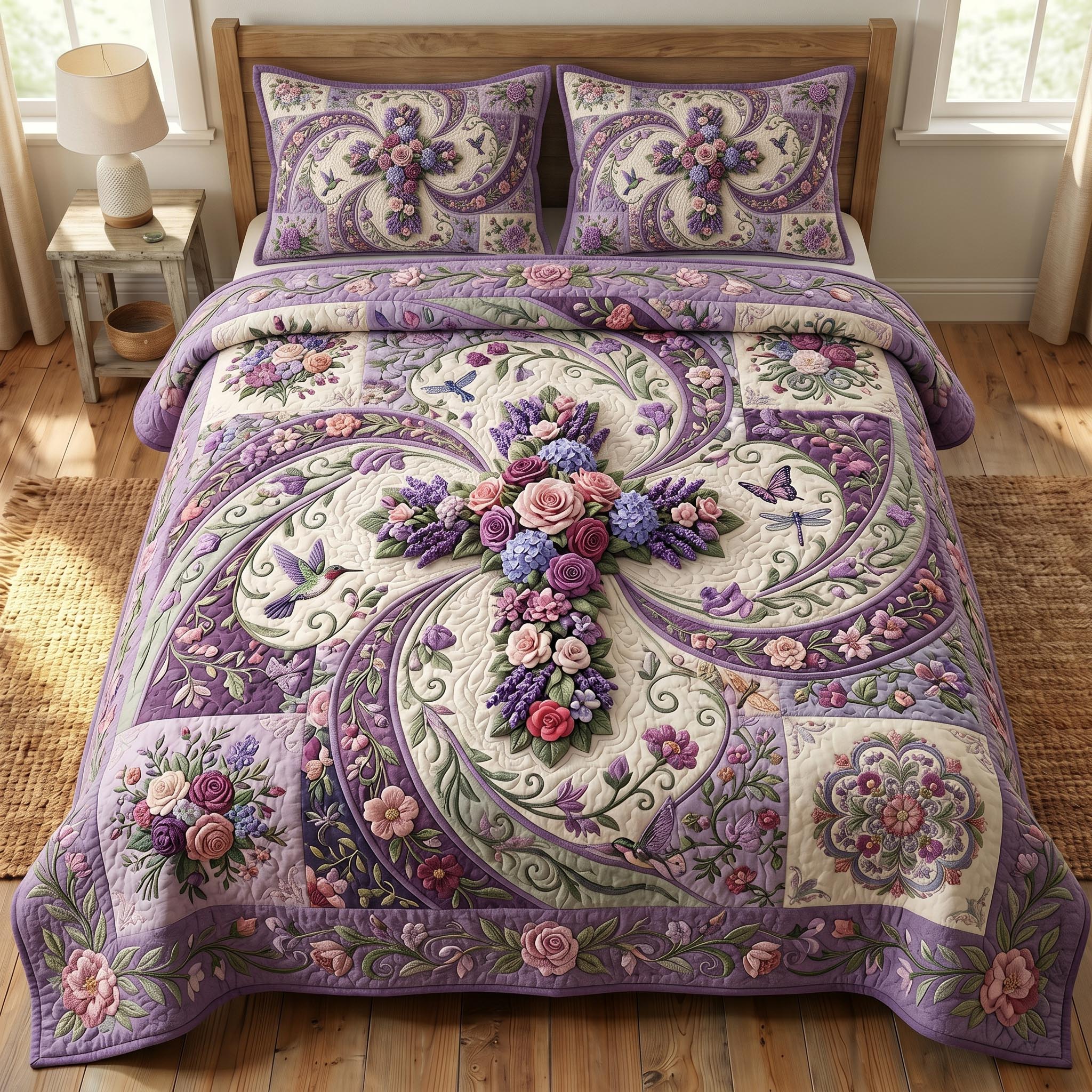 Floral Bible 3-Piece Quilted Bedding Set GFTONMU811