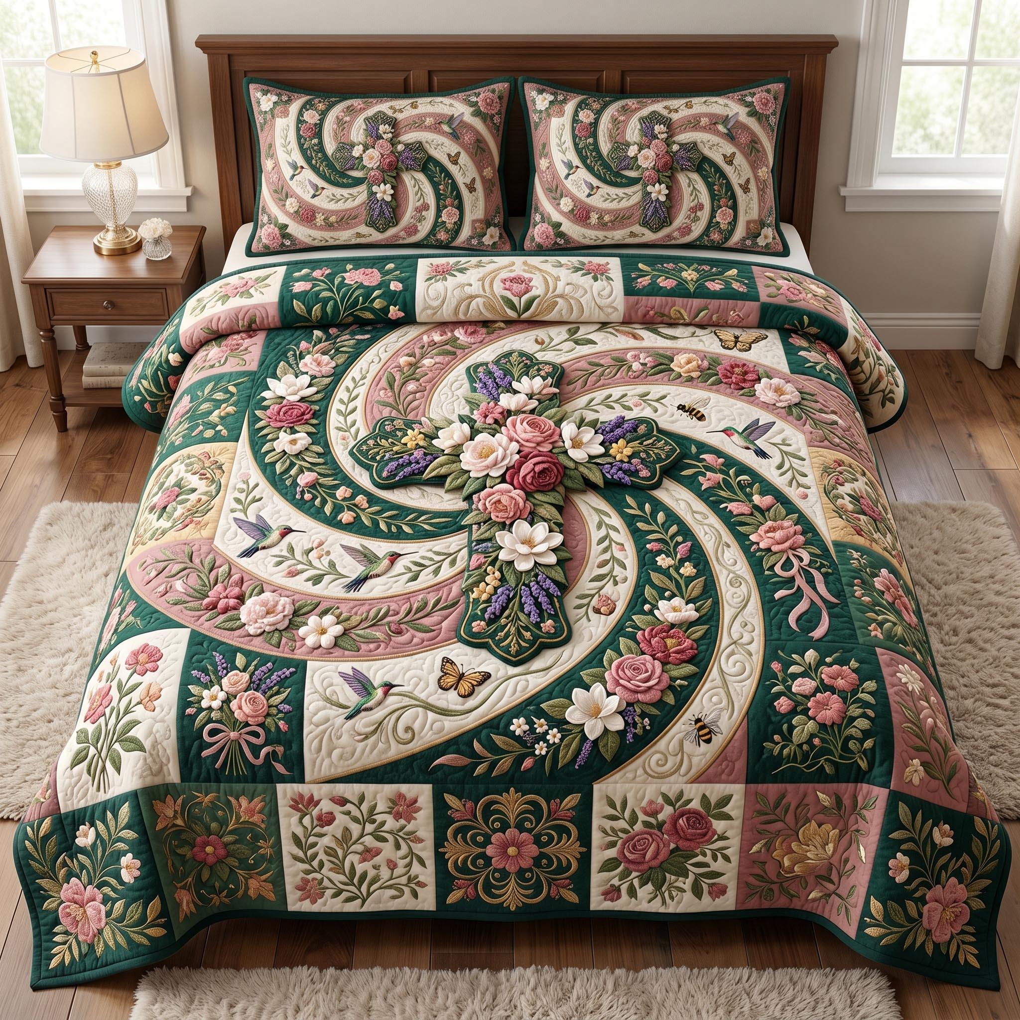 Floral Bible 3-Piece Quilted Bedding Set GFTONMU812