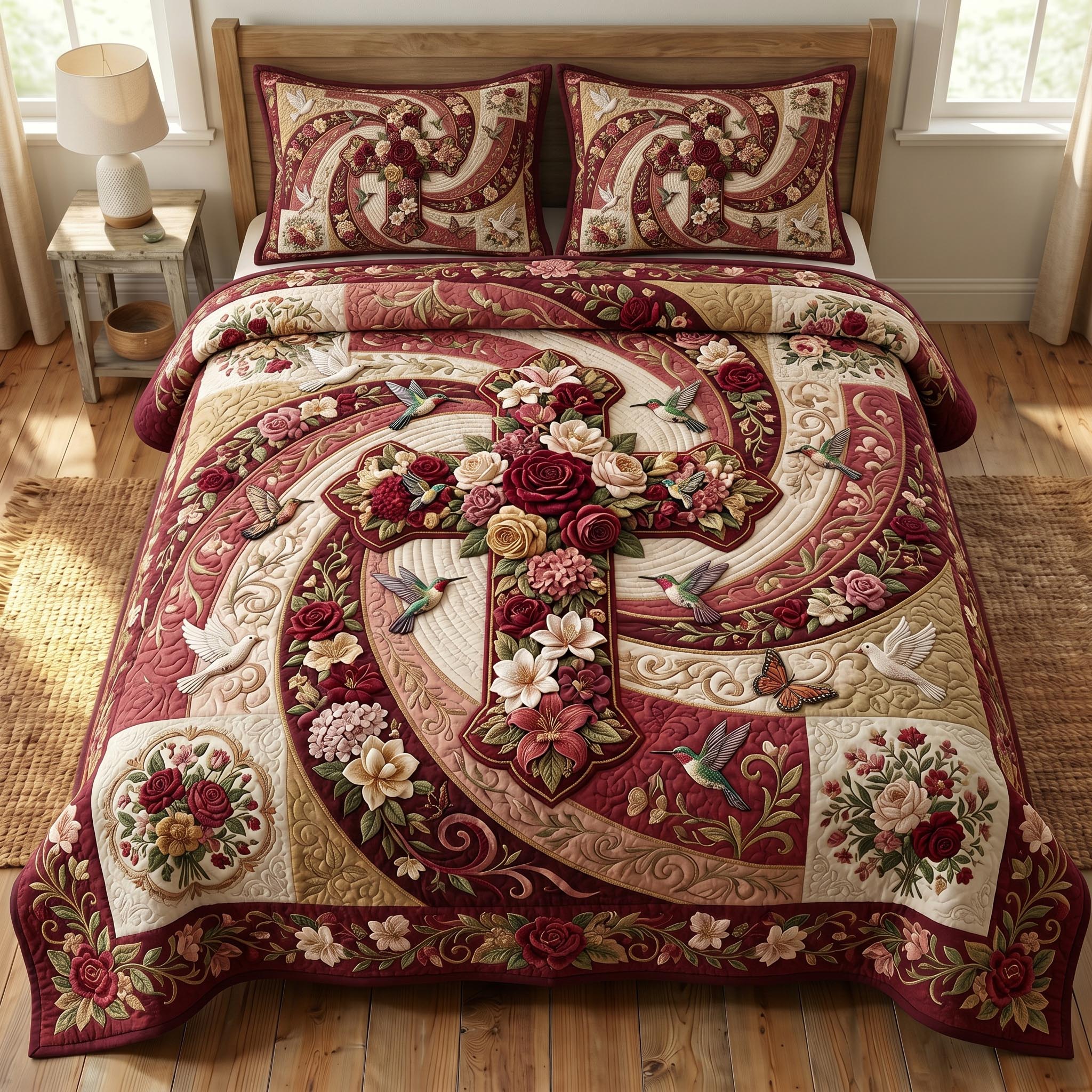Floral Bible 3-Piece Quilted Bedding Set GFTONMU813