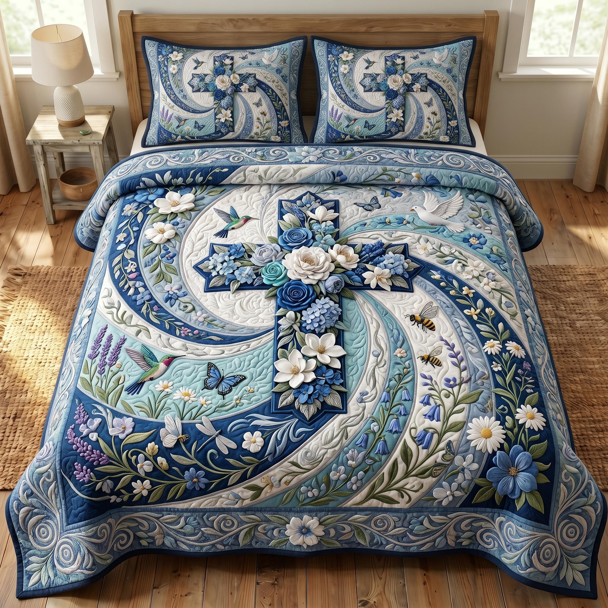 Floral Bible 3-Piece Quilted Bedding Set GFTONMU815