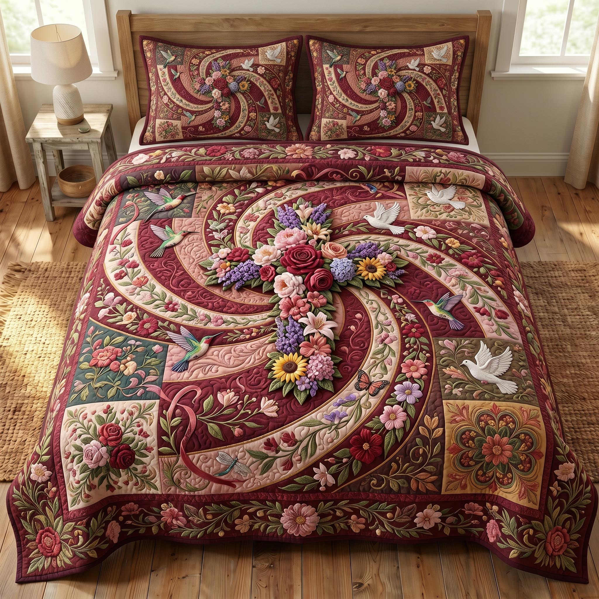 Floral Bible 3-Piece Quilted Bedding Set GFTONMU816