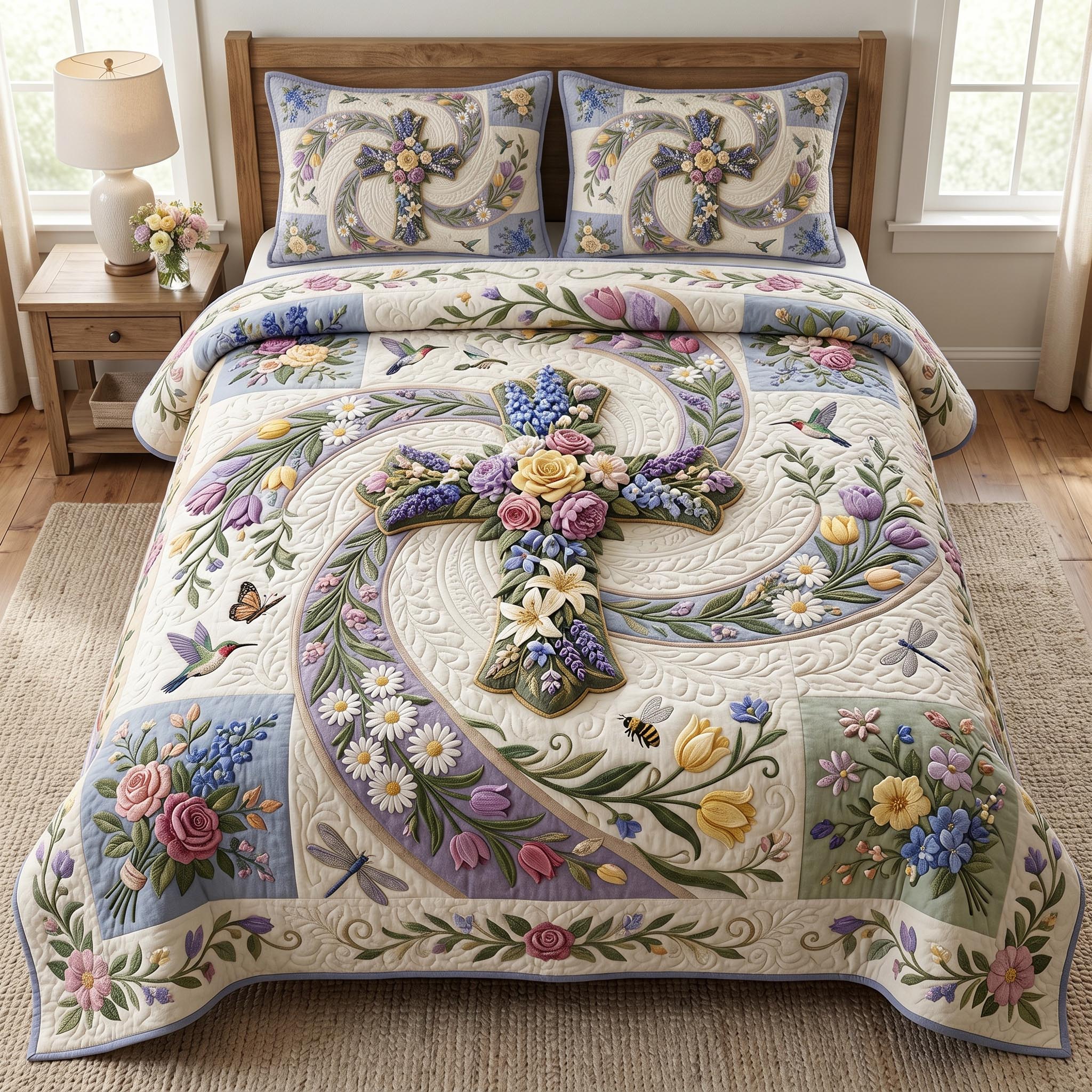Floral Bible 3-Piece Quilted Bedding Set GFTONMU817