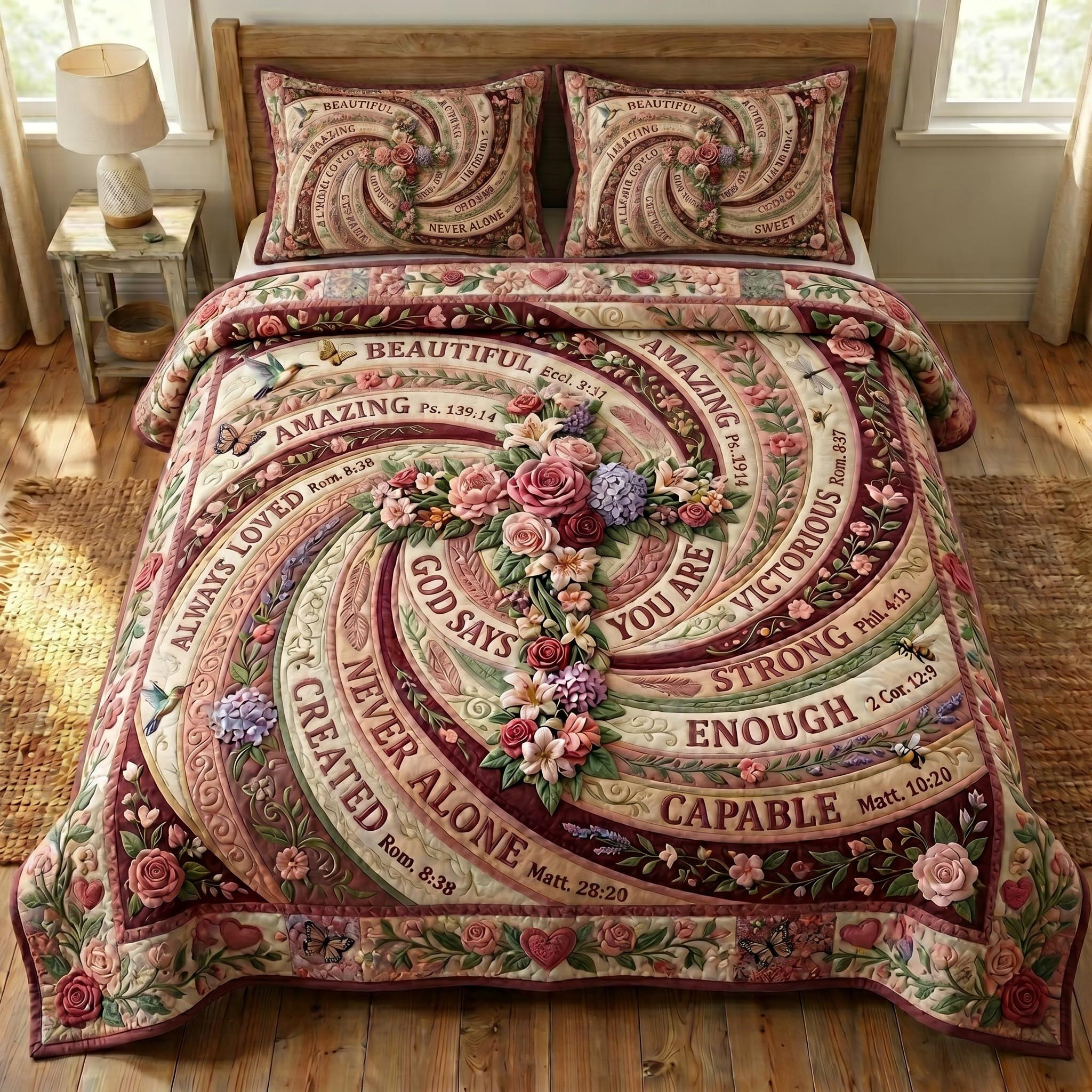 Floral Bible 3-Piece Quilted Bedding Set GFTONMU819