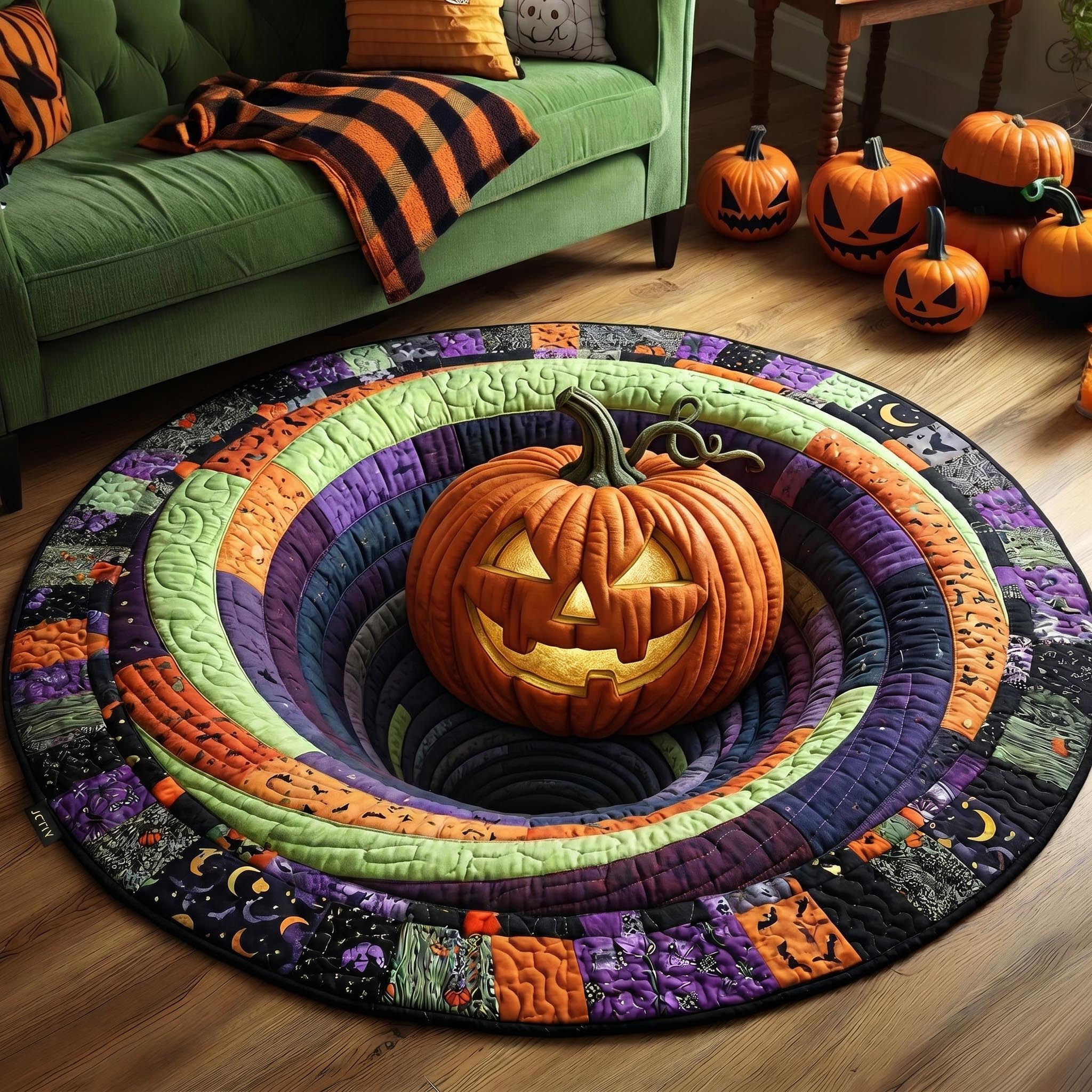 Haunted Pumpkin Quilted Round Mat GFTONMU852
