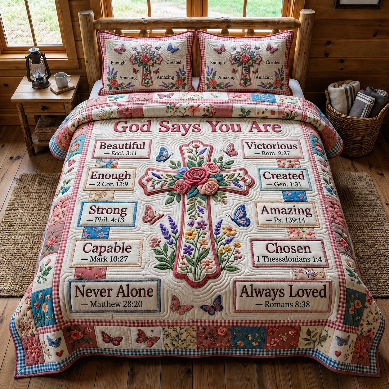 Floral Bible 3-Piece Quilted Bedding Set GFTONMU918