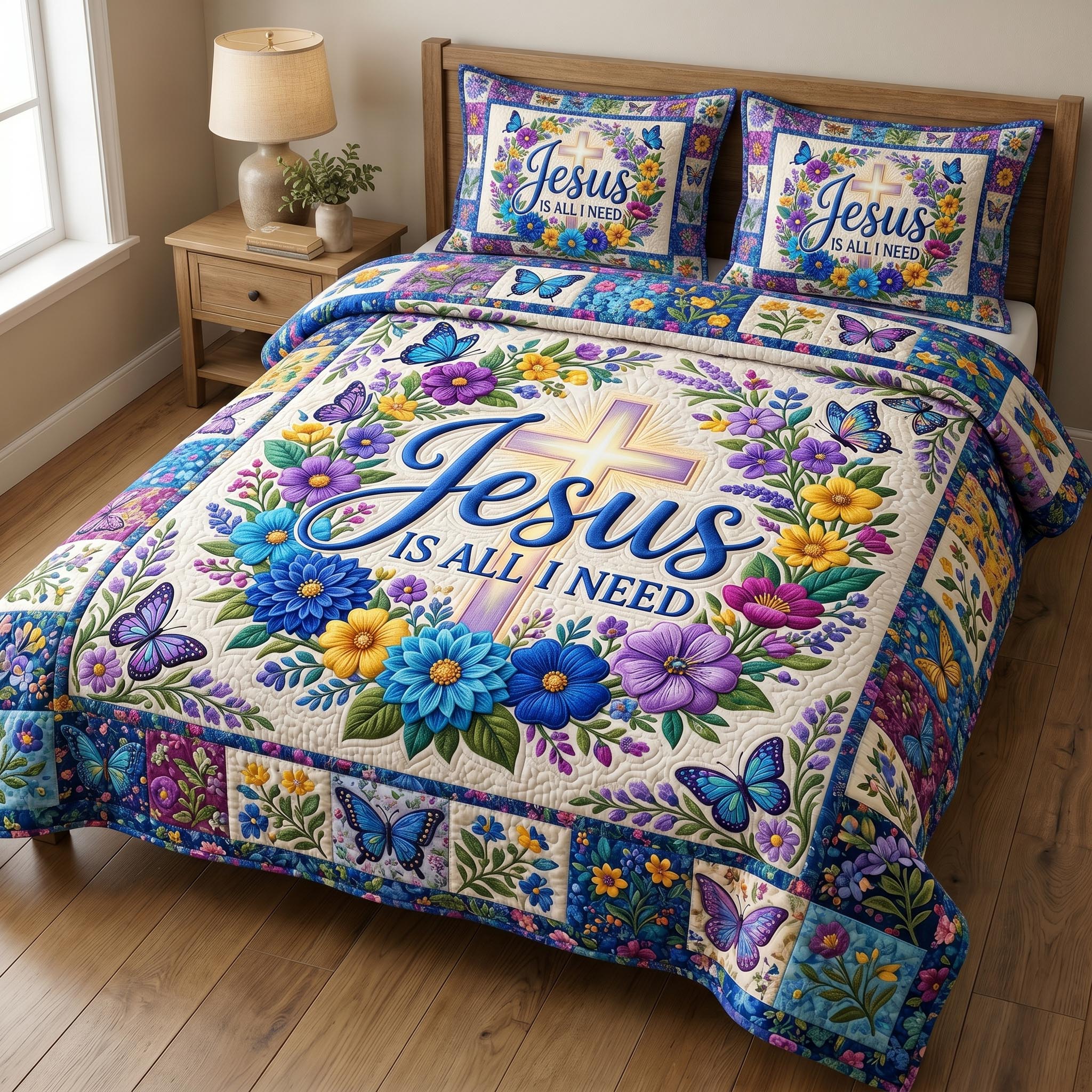Floral Bible 3-Piece Quilted Bedding Set GFTONMU919