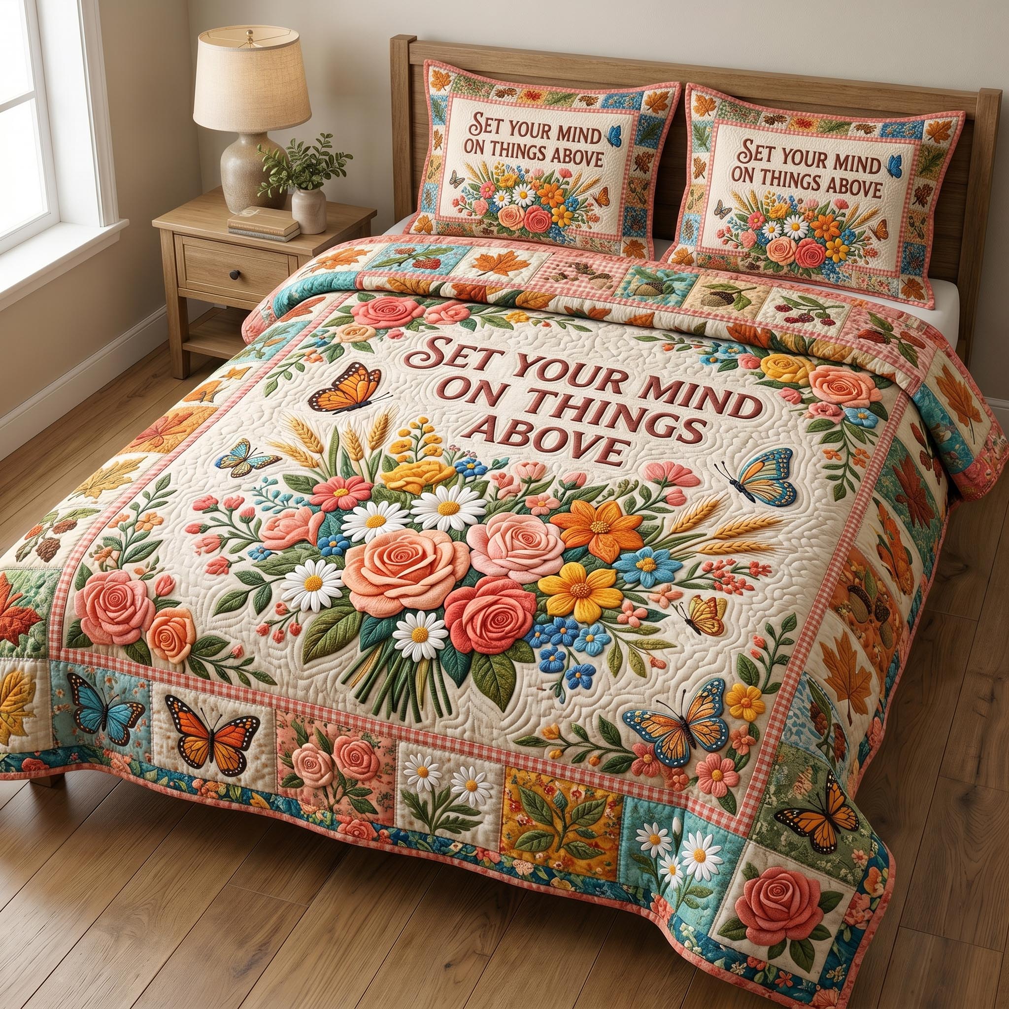Floral Bible 3-Piece Quilted Bedding Set GFTONMU922
