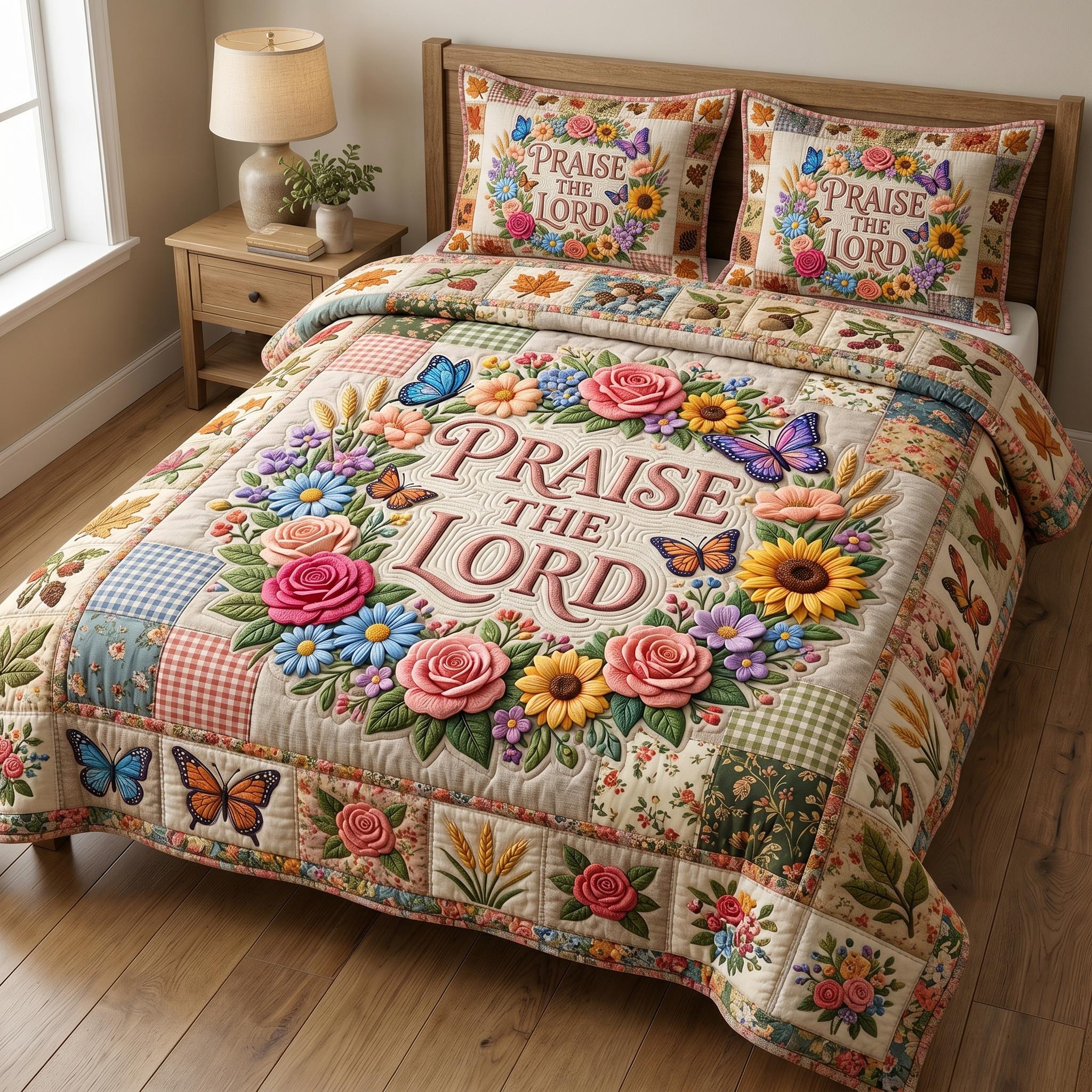 Floral Bible 3-Piece Quilted Bedding Set GFTONMU923