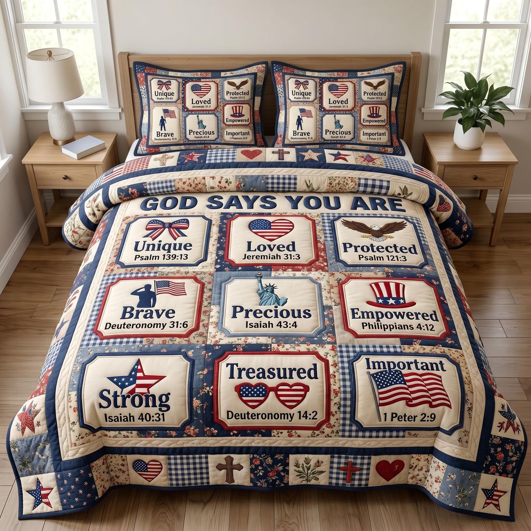Christian Patriotic 3-Piece Quilted Bedding Set GFTONMU960