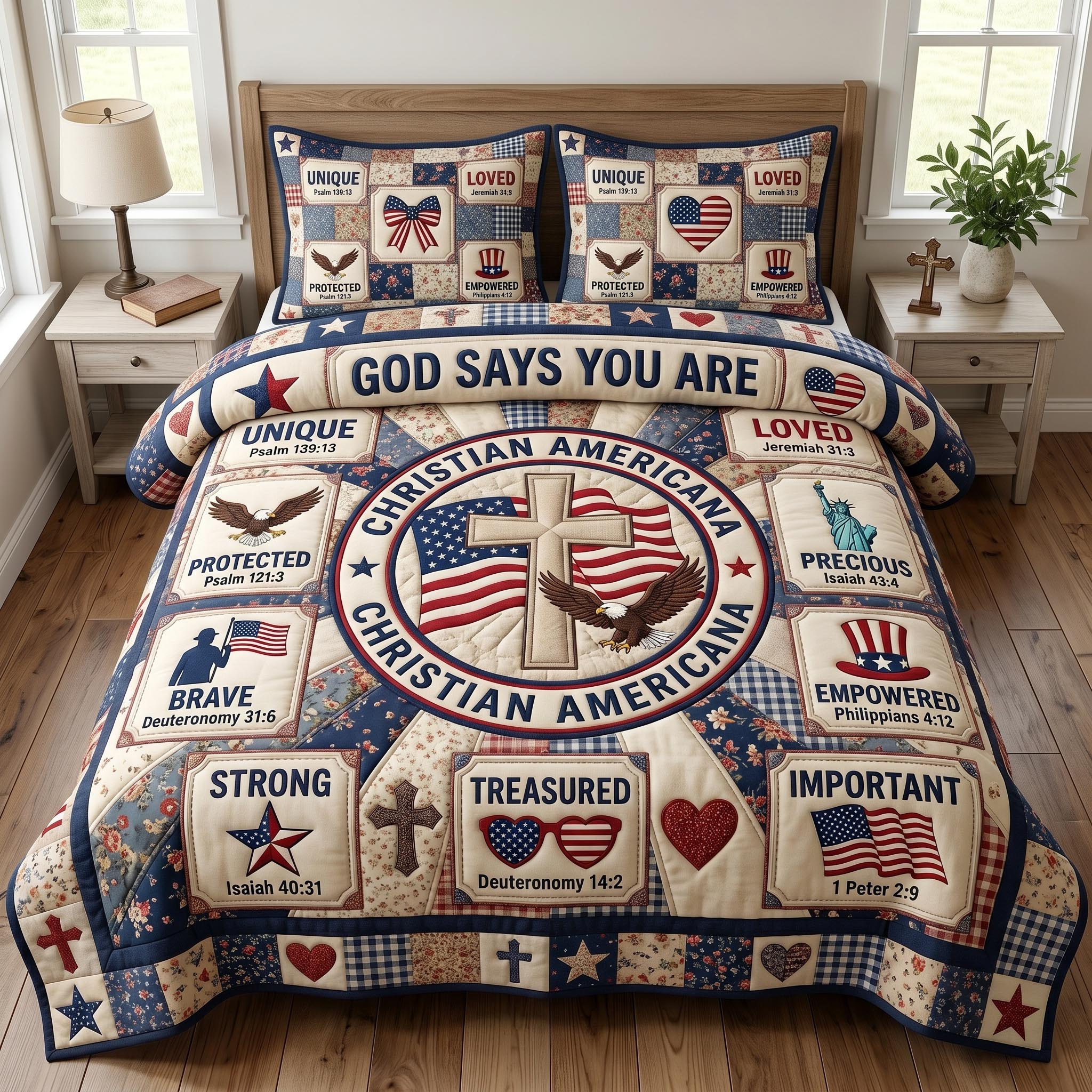 Christian Patriotic 3-Piece Quilted Bedding Set GFTONMU961