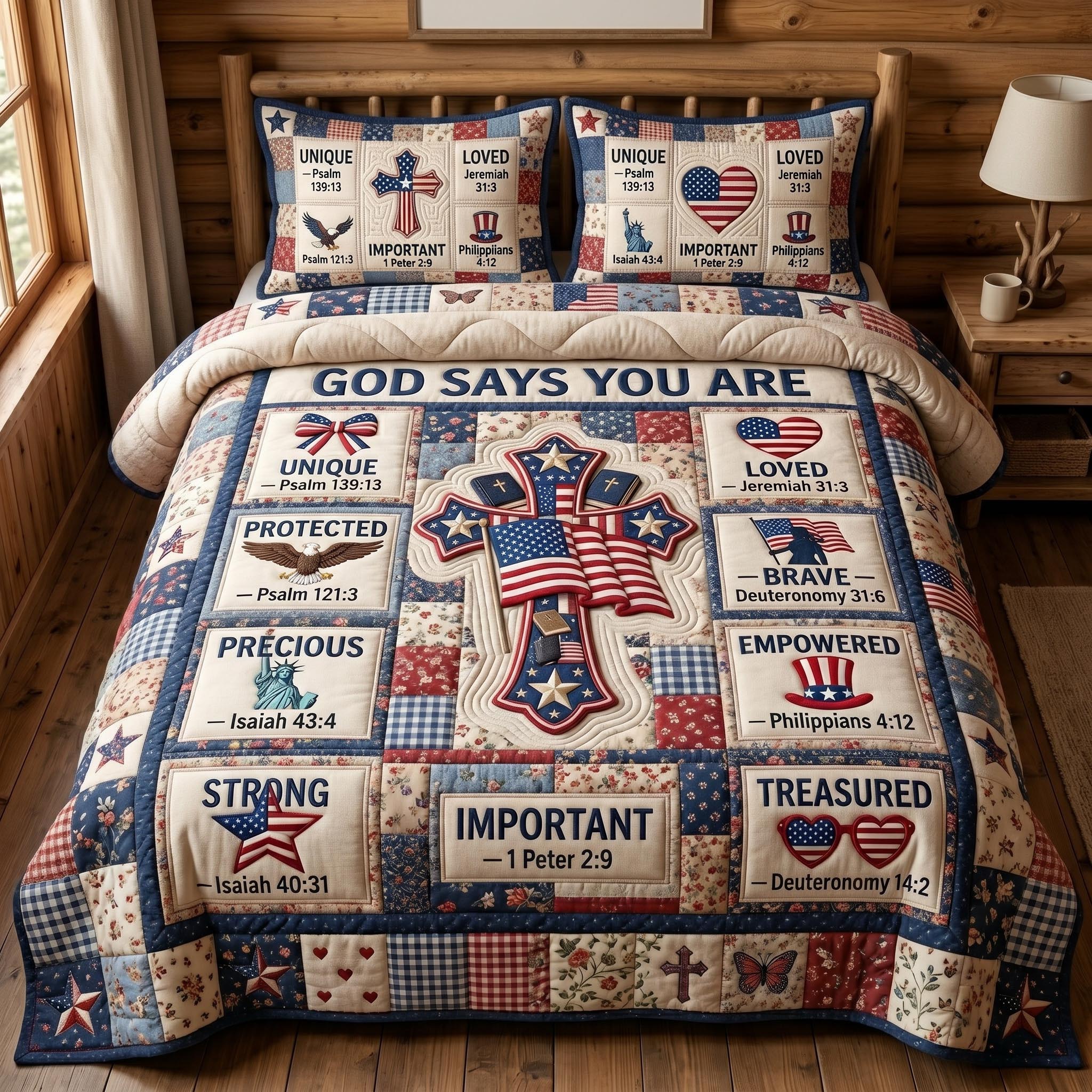 Christian Patriotic 3-Piece Quilted Bedding Set GFTONMU962